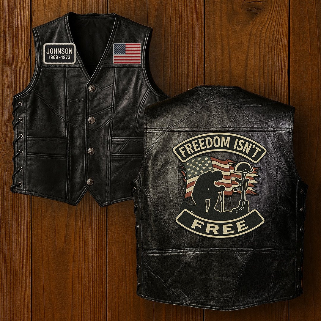 Premium US Veterans Custom Leather Motor Vest VPVC702124, Gifts For US Veteran, Gifts On Father’s Day, Veterans Day