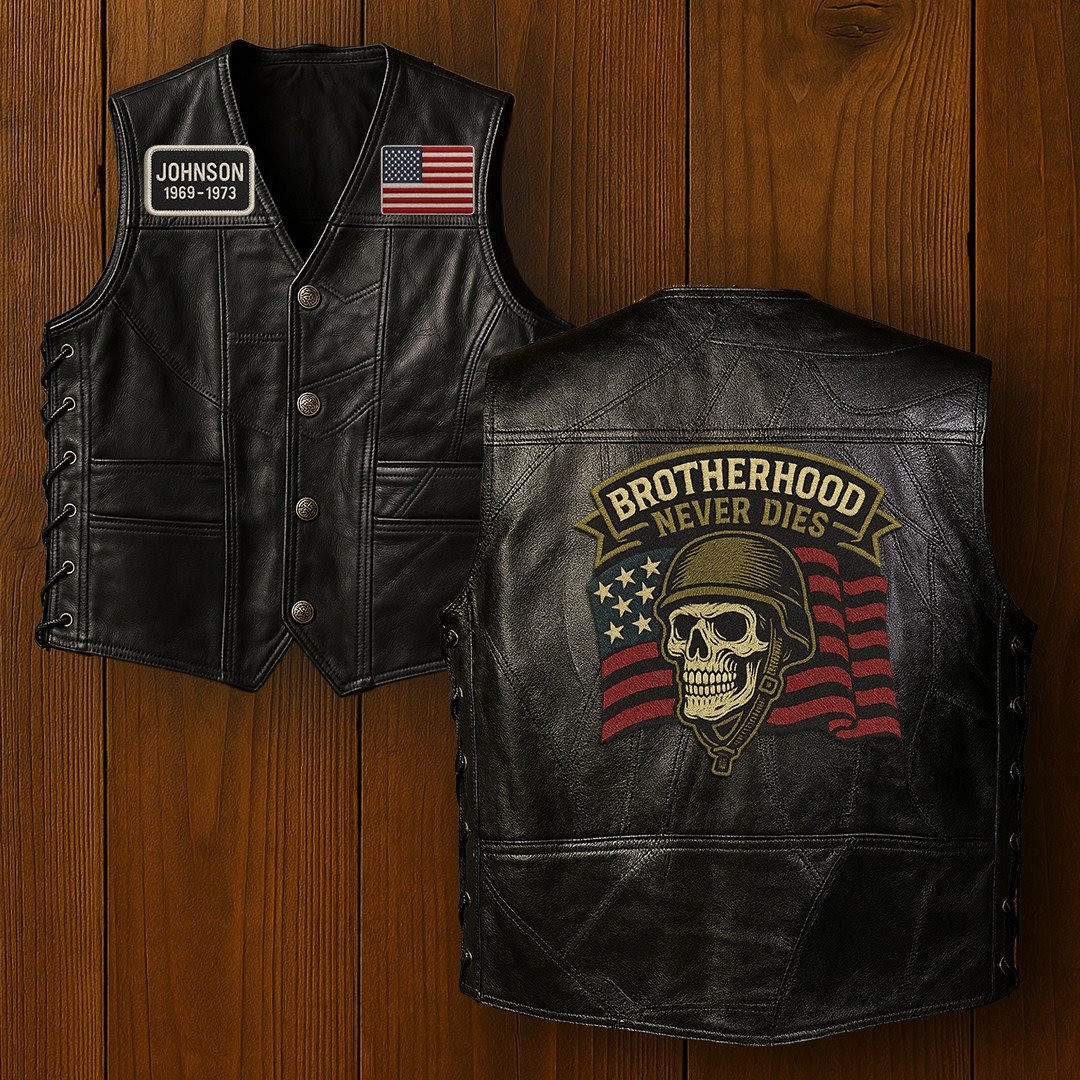 Premium US Veterans Custom Leather Motor Vest VPVC702125, Gifts For US Veteran, Gifts On Father’s Day, Veterans Day