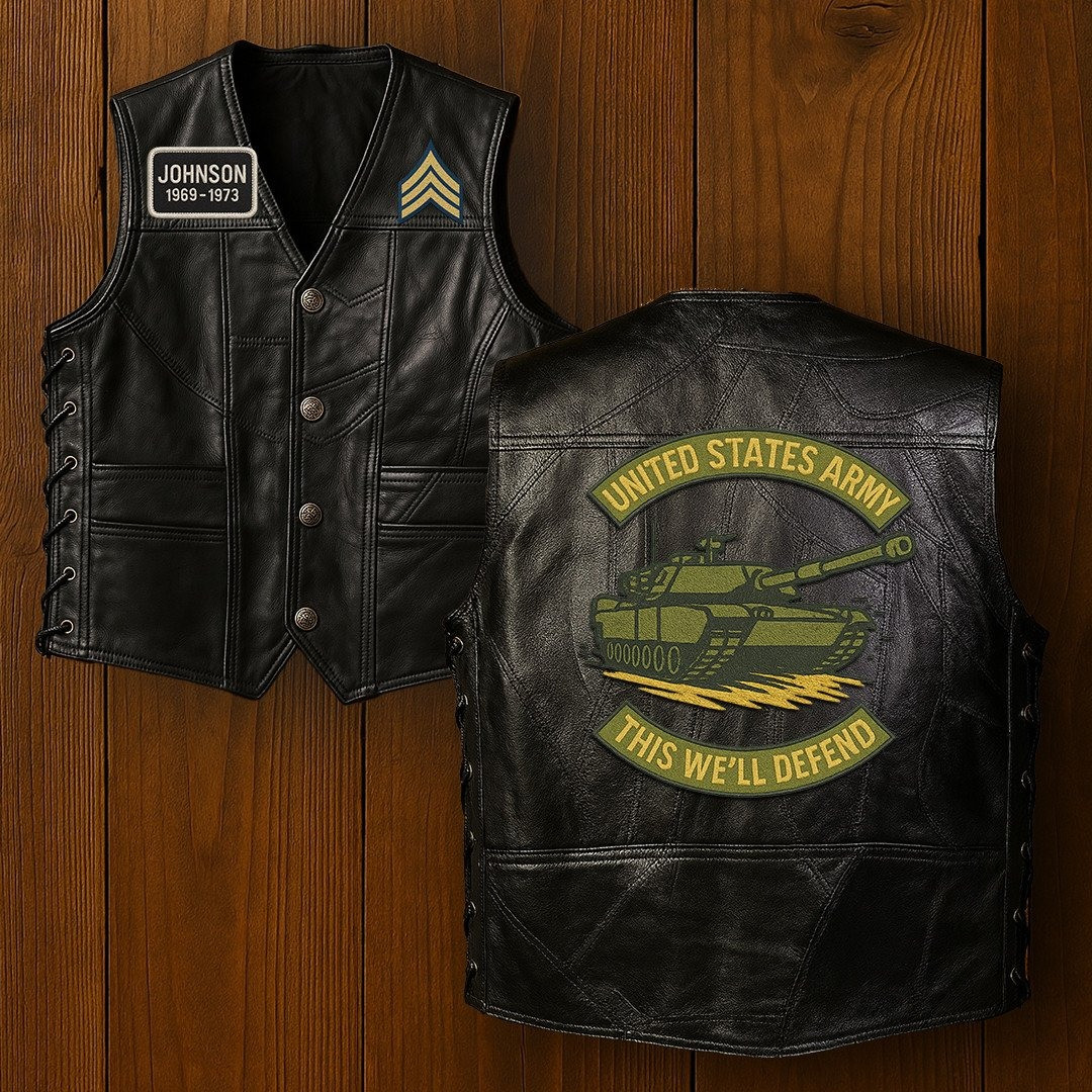 Premium US Army Veterans Custom Leather Motor Vest VPVC702126, Gifts For Army Veteran, Gifts On Father’s Day, Veterans Day