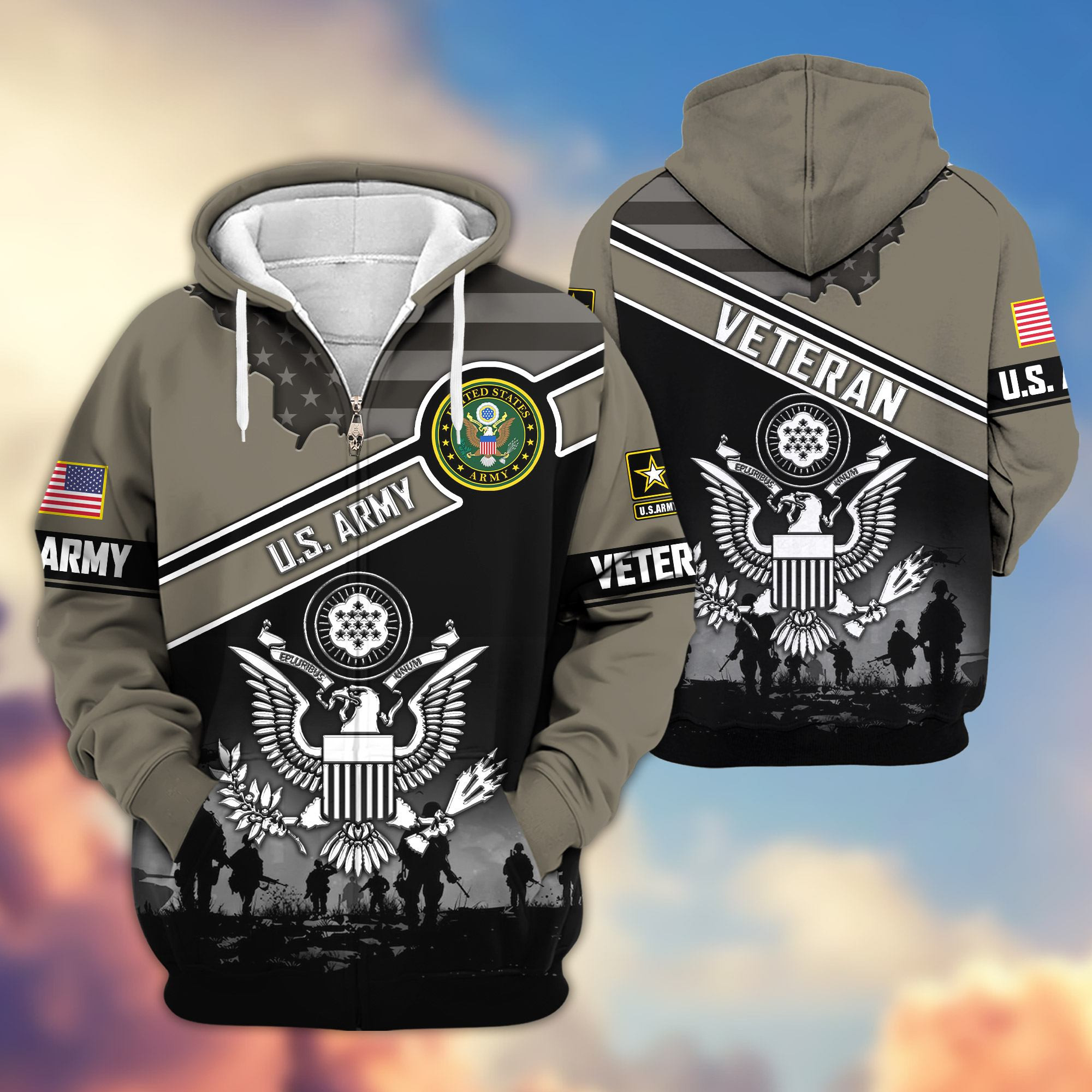 Premium US Veterans Zip Up Hoodie ATTN040921, Gifts For US Veterans, Gifts On Father’s Day, Veterans Day