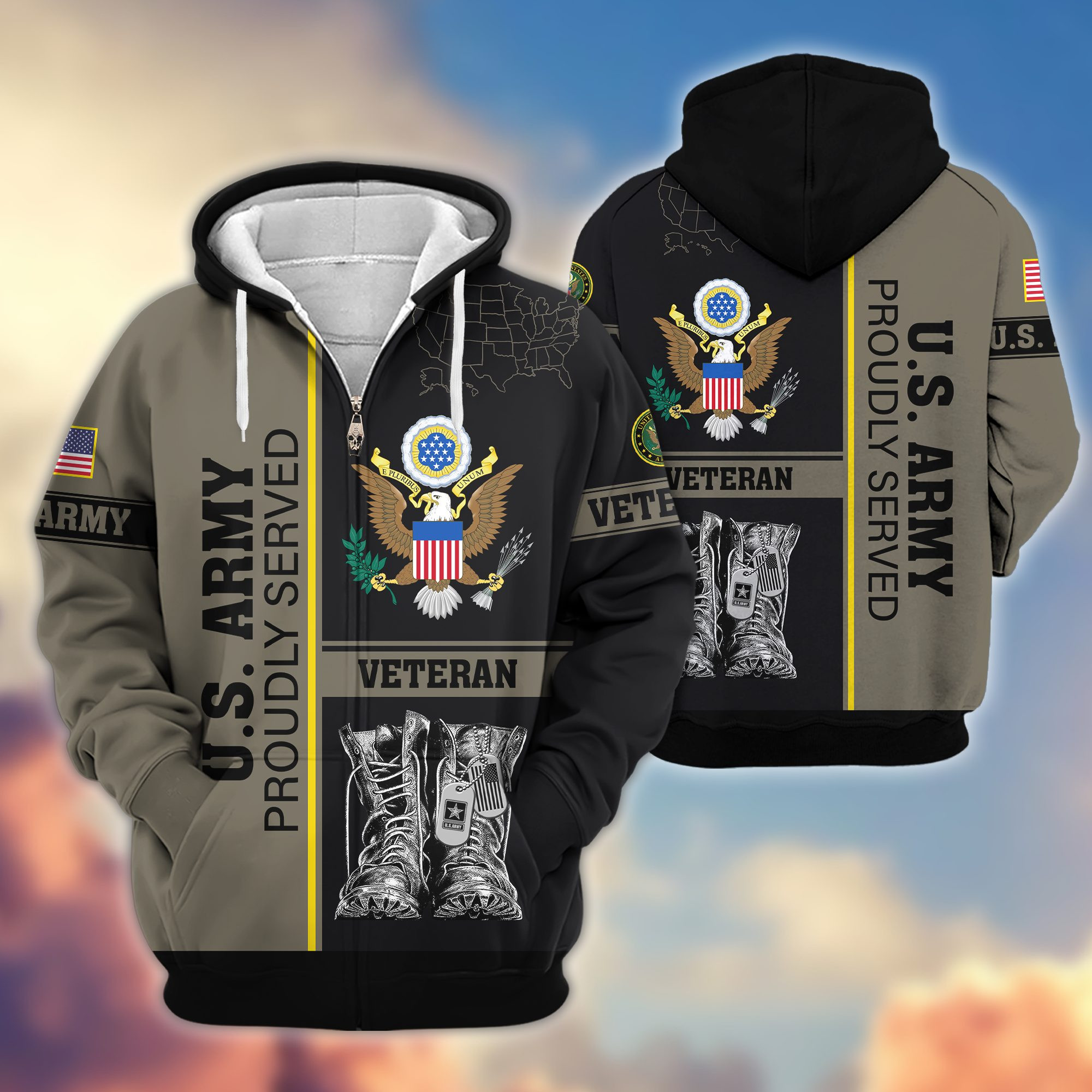 Premium US Veterans Zip Up Hoodie BPHN100911, Gifts For US Veterans, Gifts On Father’s Day, Veterans Day