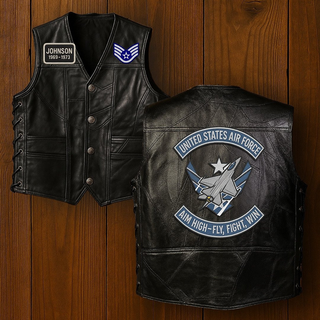 Premium USAF Veterans Custom Leather Motor Vest VPVC702128, Gifts For Air Force Veteran, Gifts On Father’s Day, Veterans Day