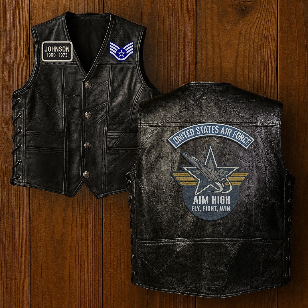Premium USAF Veterans Custom Leather Motor Vest VPVC702129, Gifts For Air Force Veteran, Gifts On Father’s Day, Veterans Day