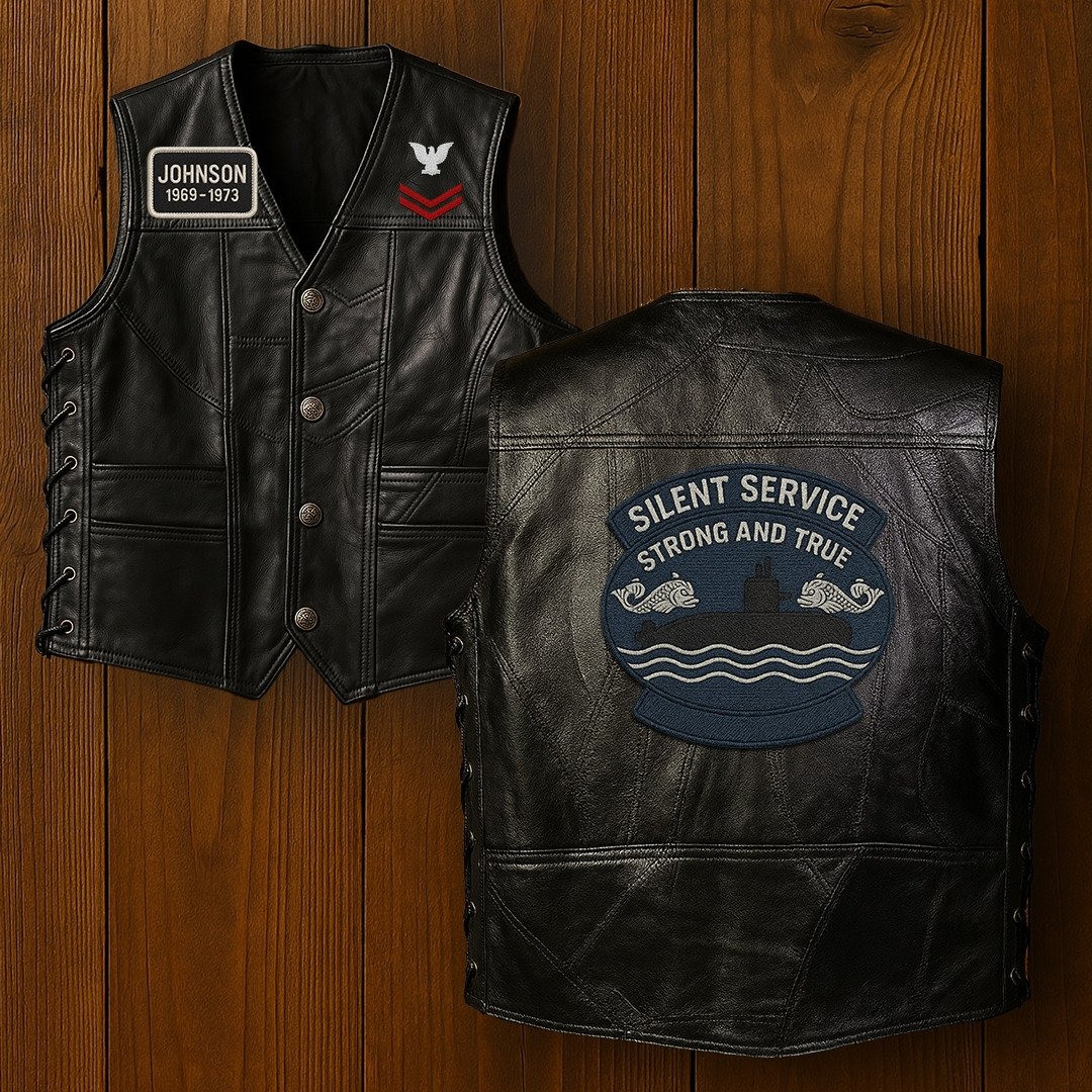 Premium US Navy Submarine Veterans Custom Leather Motor Vest VPVC702133, Gifts For Navy Veteran, Gifts On Father’s Day, Veterans Day