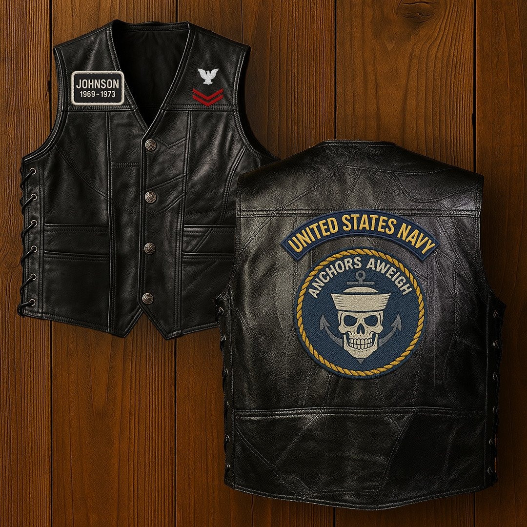 Premium US Navy Veterans Custom Leather Motor Vest VPVC702134, Gifts For Navy Veteran, Gifts On Father’s Day, Veterans Day