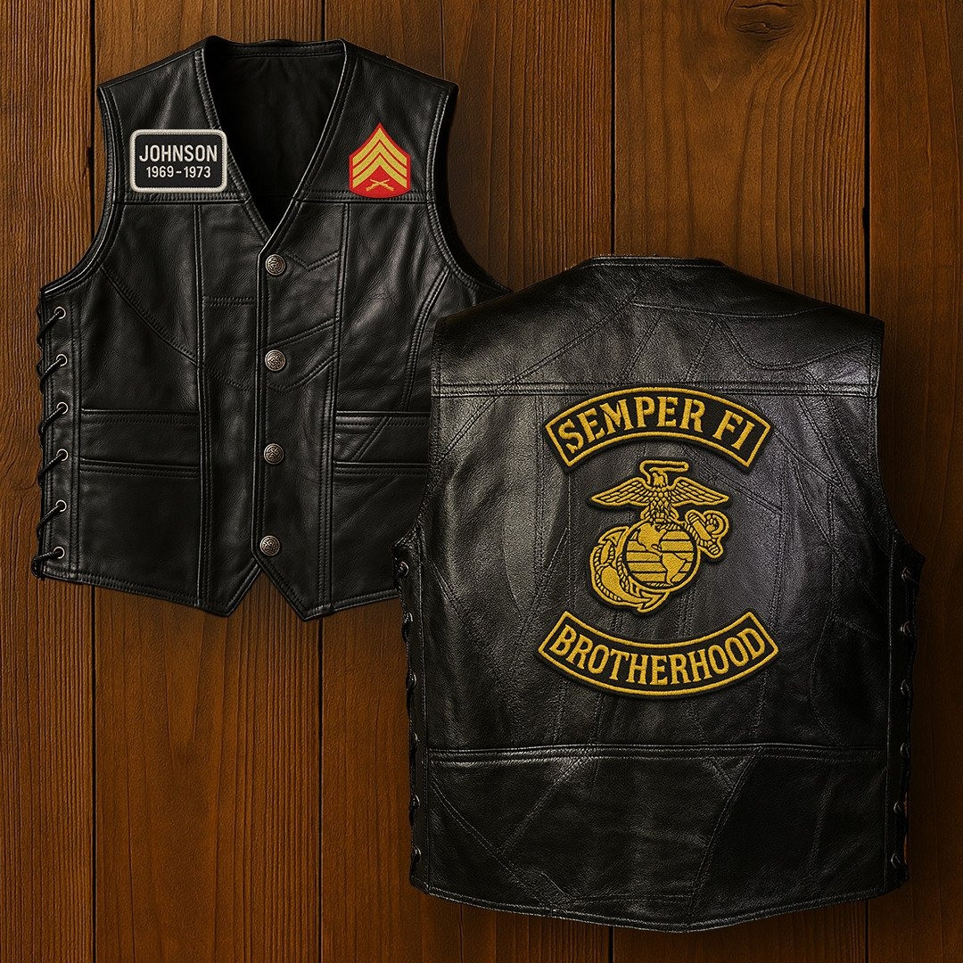 Premium USMC Veterans Custom Leather Motor Vest VPVC702137, Gifts For Marine Veteran, Gifts On Father’s Day, Veterans Day