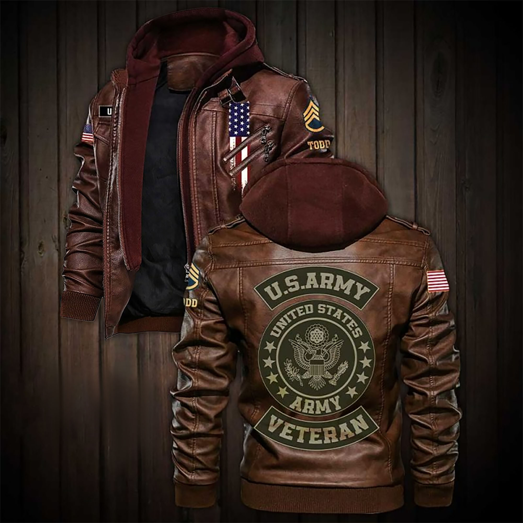 Premium Custom US Army Veteran Leather Jacket VPVC702140, Gifts For Army Veteran, Gifts On Father’s Day, Veterans Day
