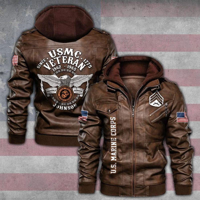 Premium Custom USMC Veteran Leather Jacket VPVC702144, Gifts For Marine Veteran, Gifts On Father’s Day, Veterans Day