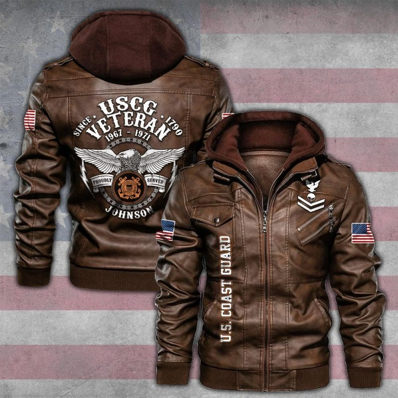 Premium Custom USCG Veteran Leather Jacket VPVC702146, Gifts For Coast Guard Veteran, Gifts On Father’s Day, Veterans Day