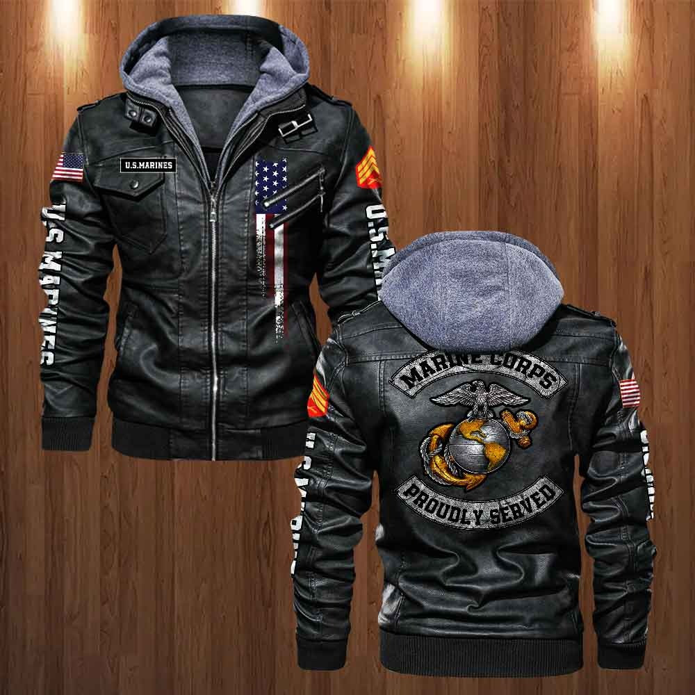 Premium Custom USMC Veteran Leather Jacket VPVC702149, Gifts For Marine Veteran, Gifts On Father’s Day, Veterans Day