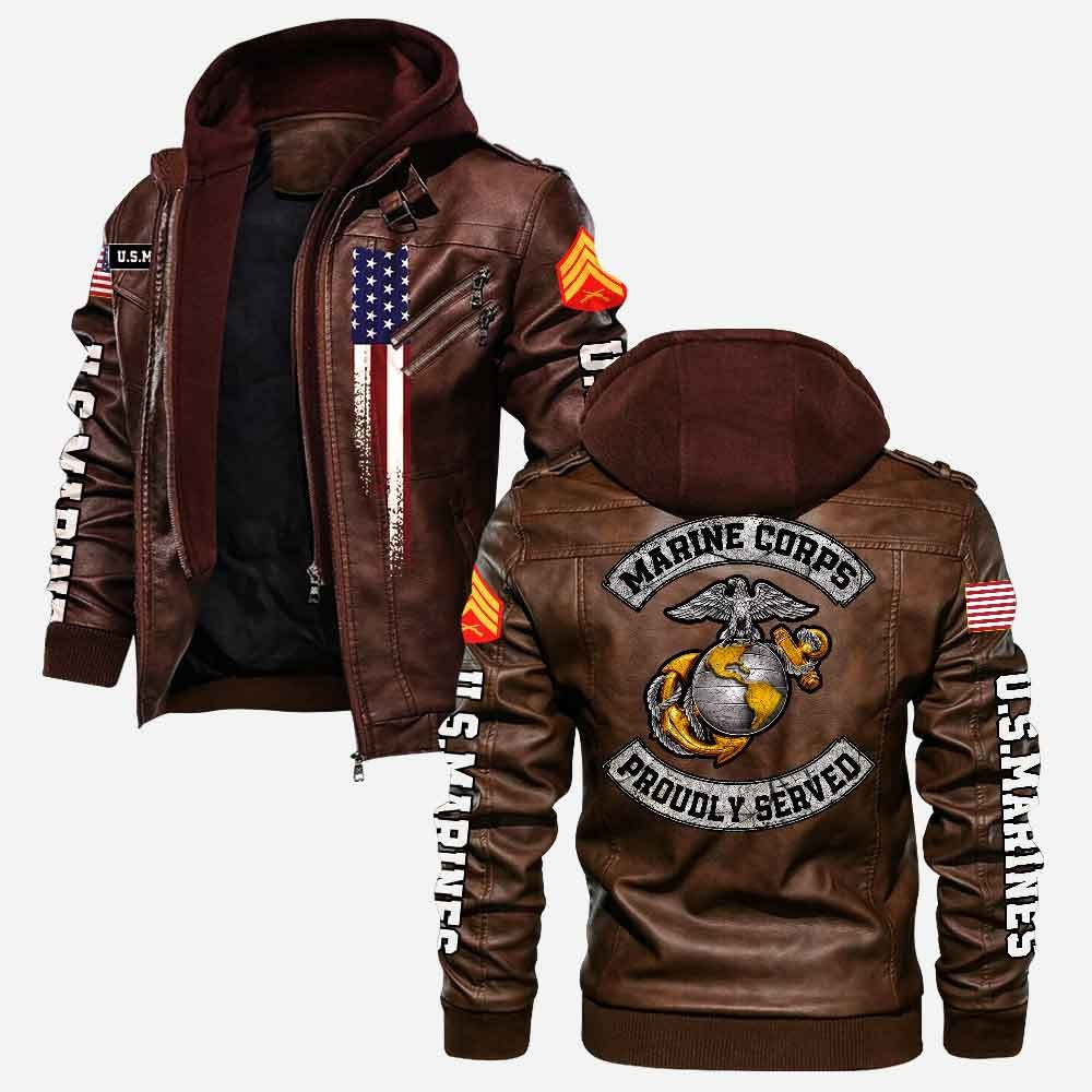 Premium Custom USMC Veteran Leather Jacket VPVC702150, Gifts For Marine Veteran, Gifts On Father’s Day, Veterans Day