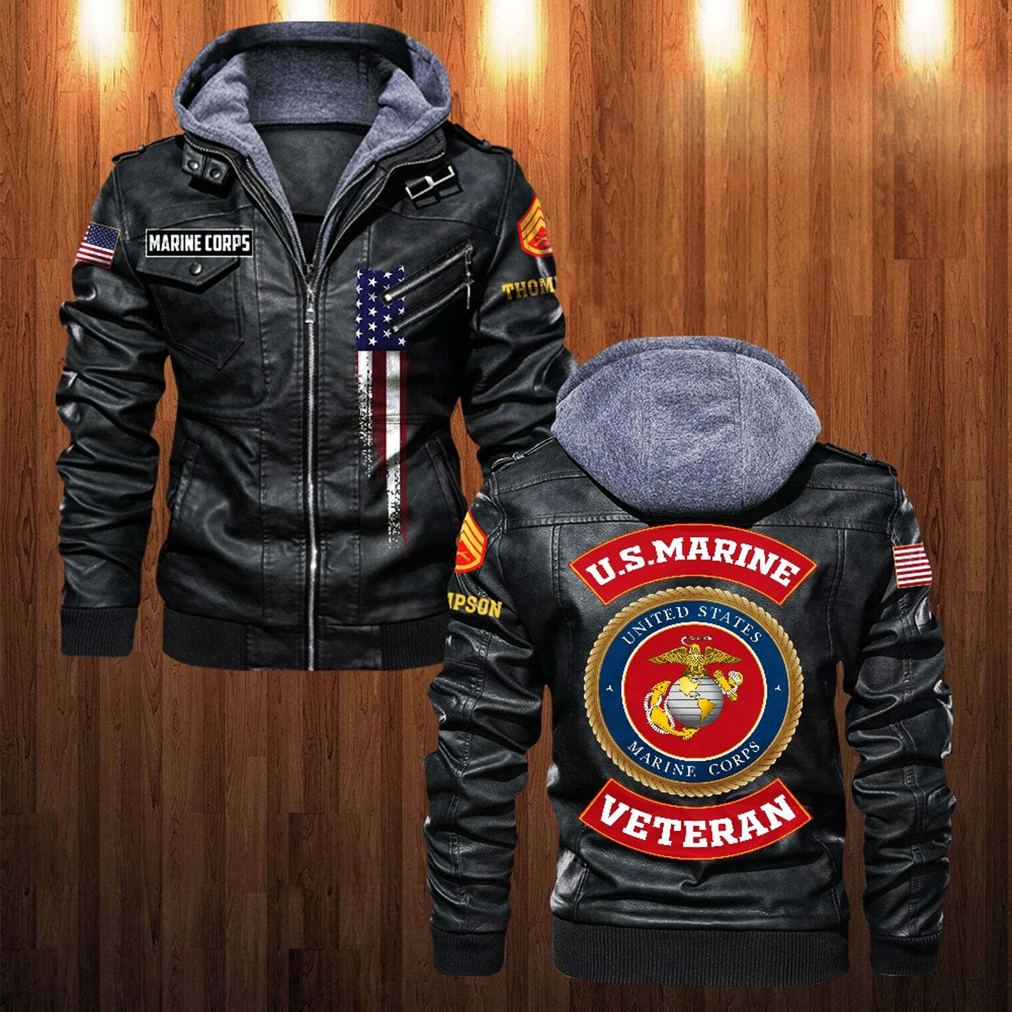 Premium Custom USMC Veteran Leather Jacket VPVC702167, Gifts For Marine Veteran, Gifts On Father’s Day, Veterans Day
