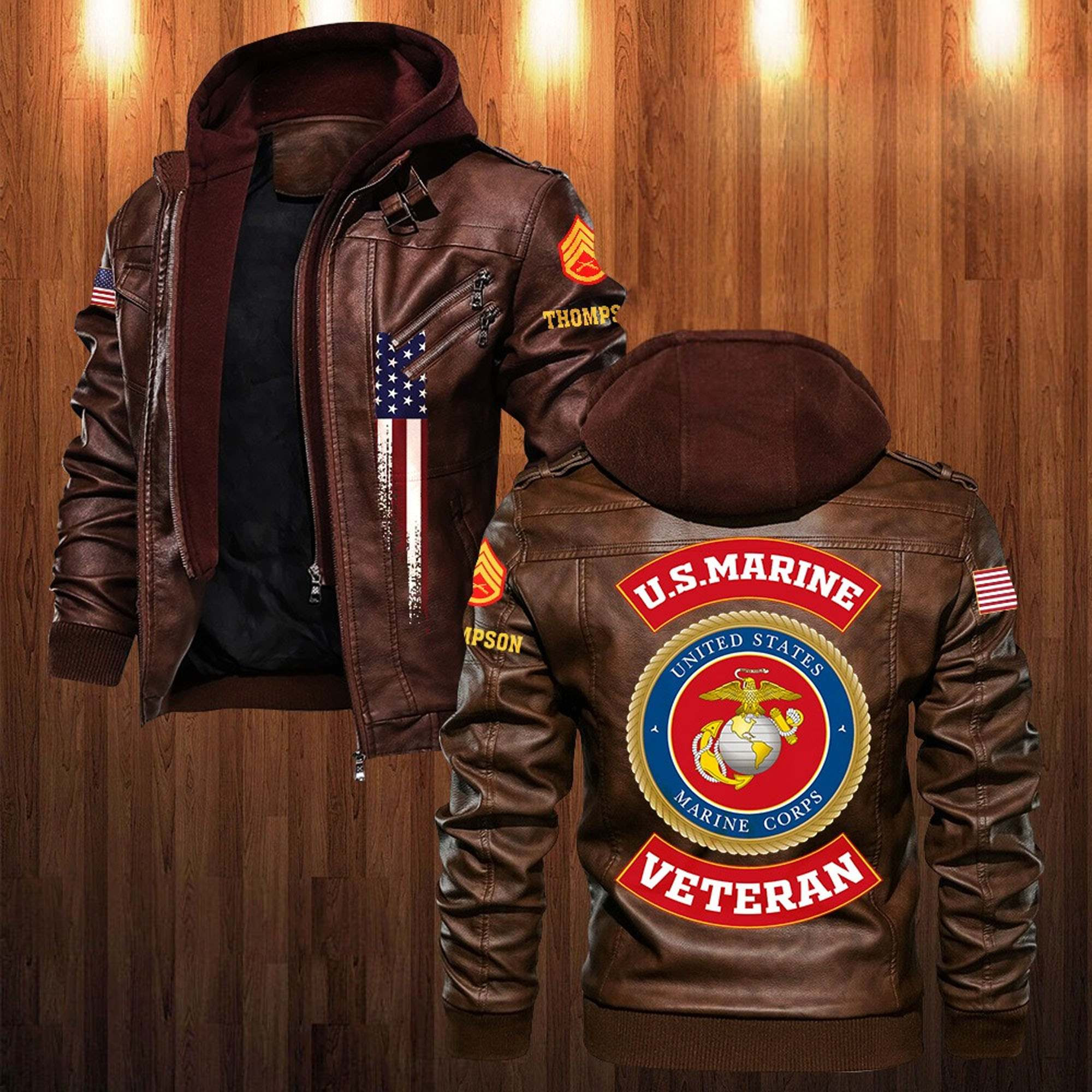 Premium Custom USMC Veteran Leather Jacket VPVC702168, Gifts For Marine Veteran, Gifts On Father’s Day, Veterans Day