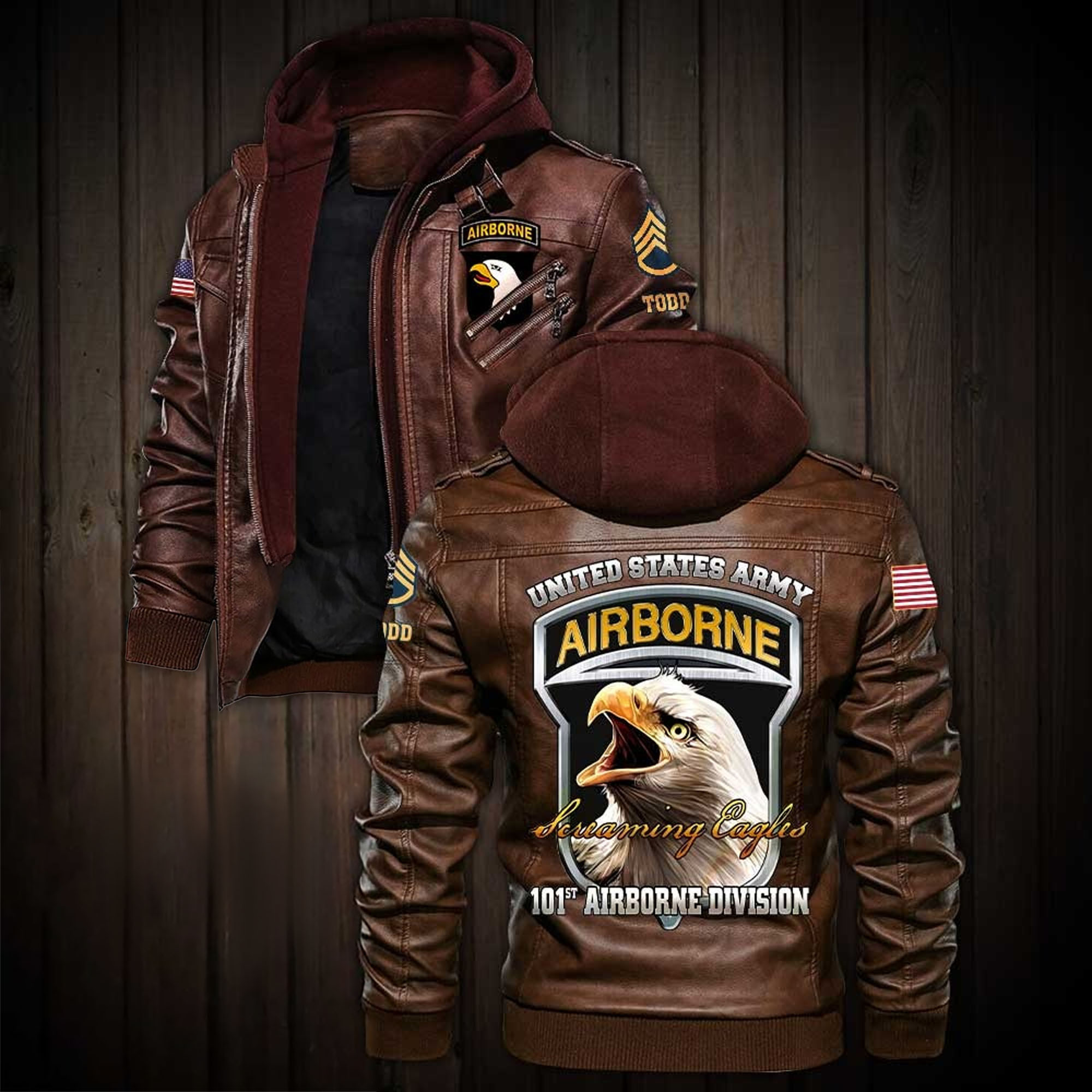 Premium Custom US Army 101st Airborne Division Leather Jacket VPVC702188, Gifts For Army Veteran, Gifts On Father’s Day, Veterans Day