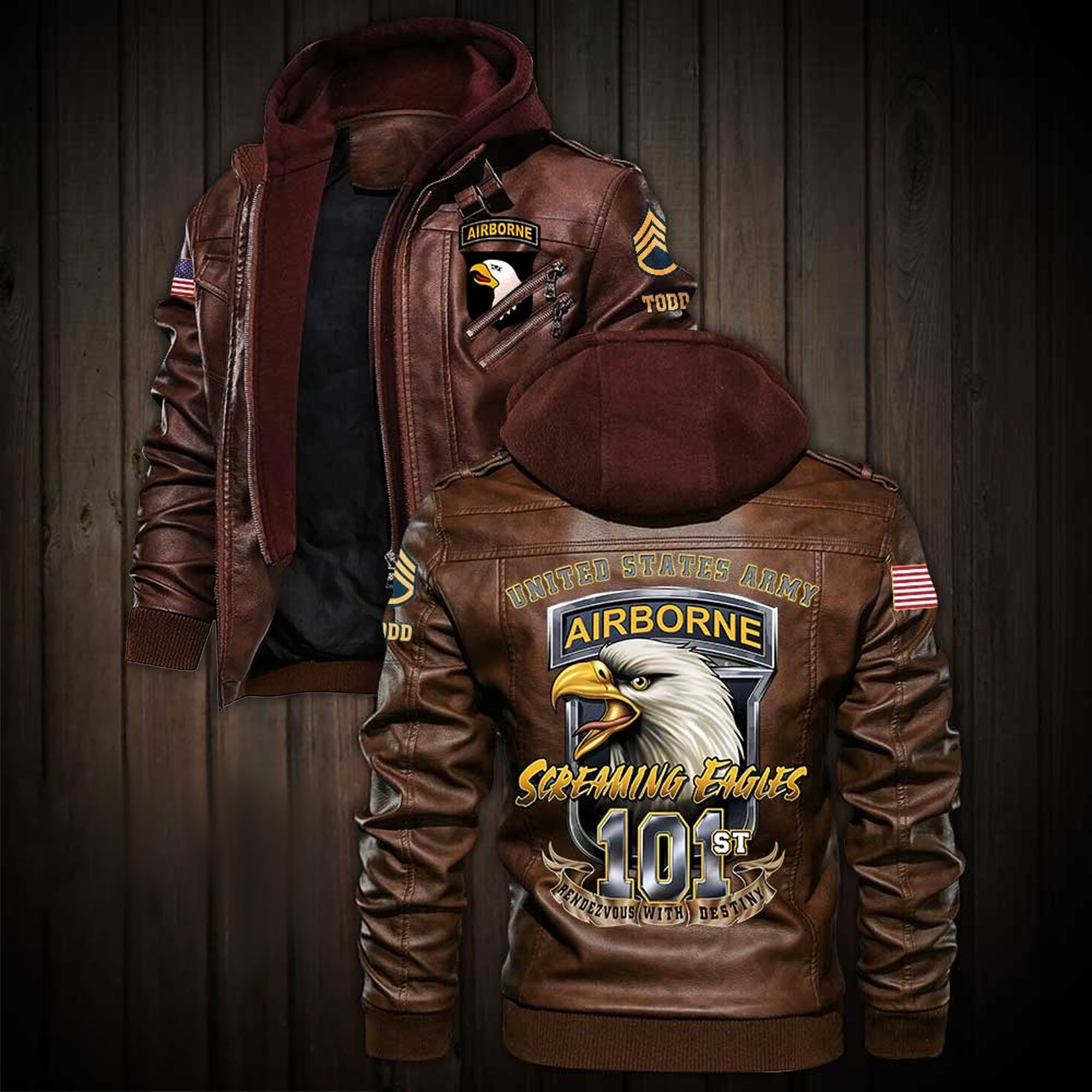 Premium Custom US Army 101st Airborne Division Leather Jacket VPVC702189, Gifts For Army Veteran, Gifts On Father’s Day, Veterans Day