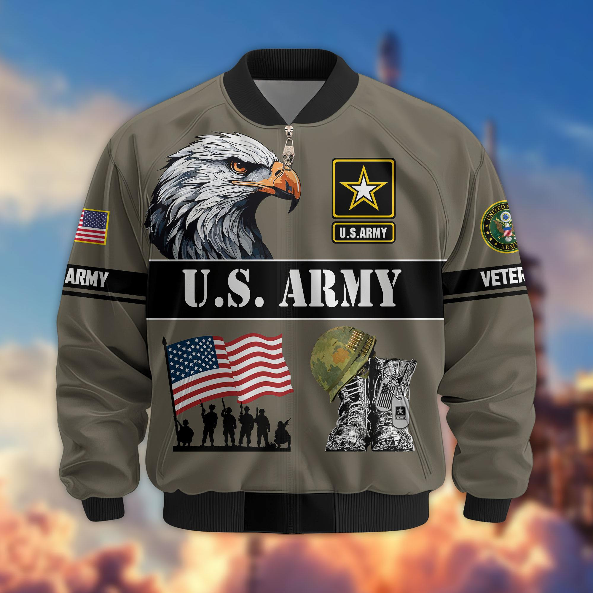 Premium US Veterans Bomber Jacket ATTN290821, Gifts For US Veterans, Gifts On Father’s Day, Veterans Day