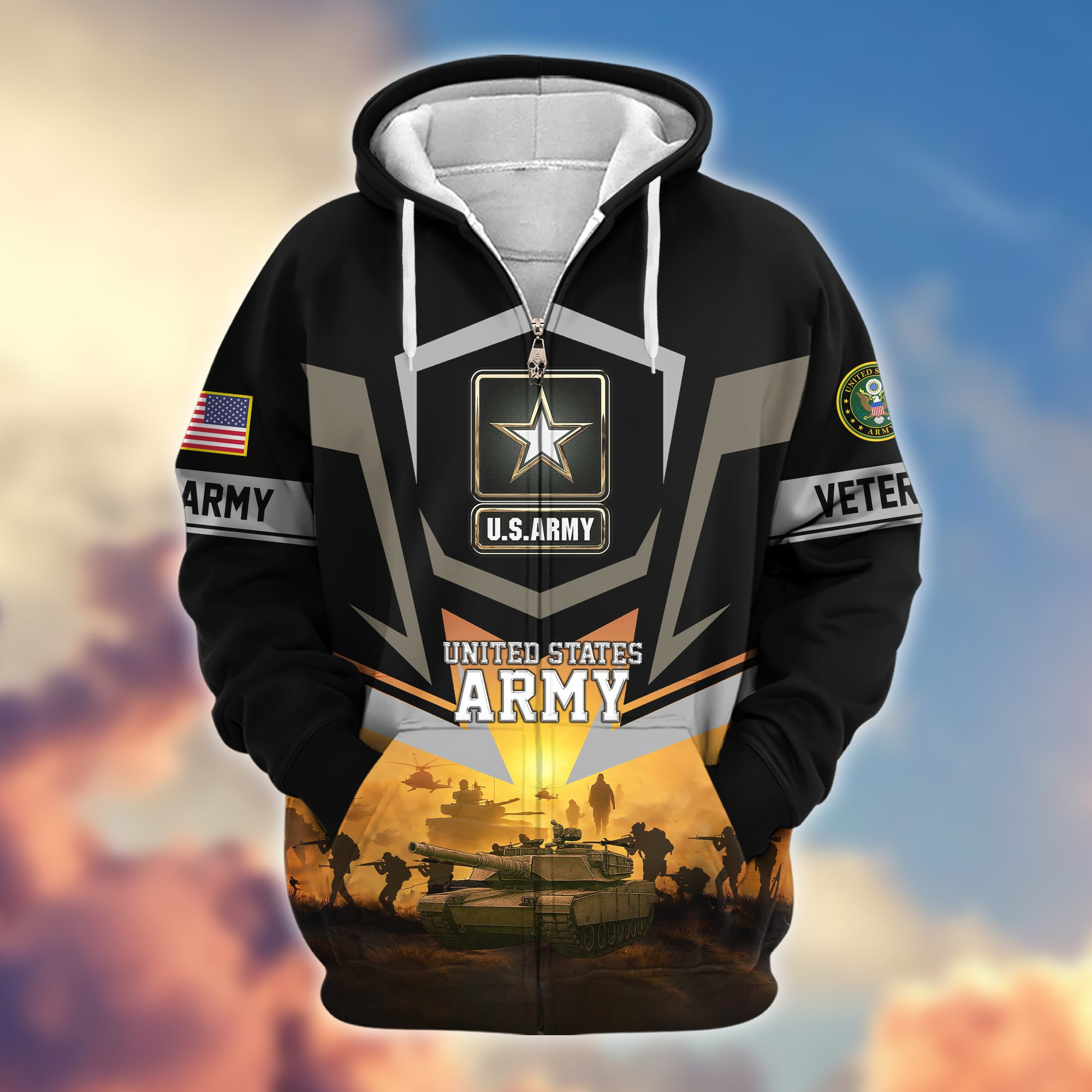 Premium US Veterans Zip Up Hoodie BPHN100912, Gifts For US Veterans, Gifts On Father’s Day, Veterans Day