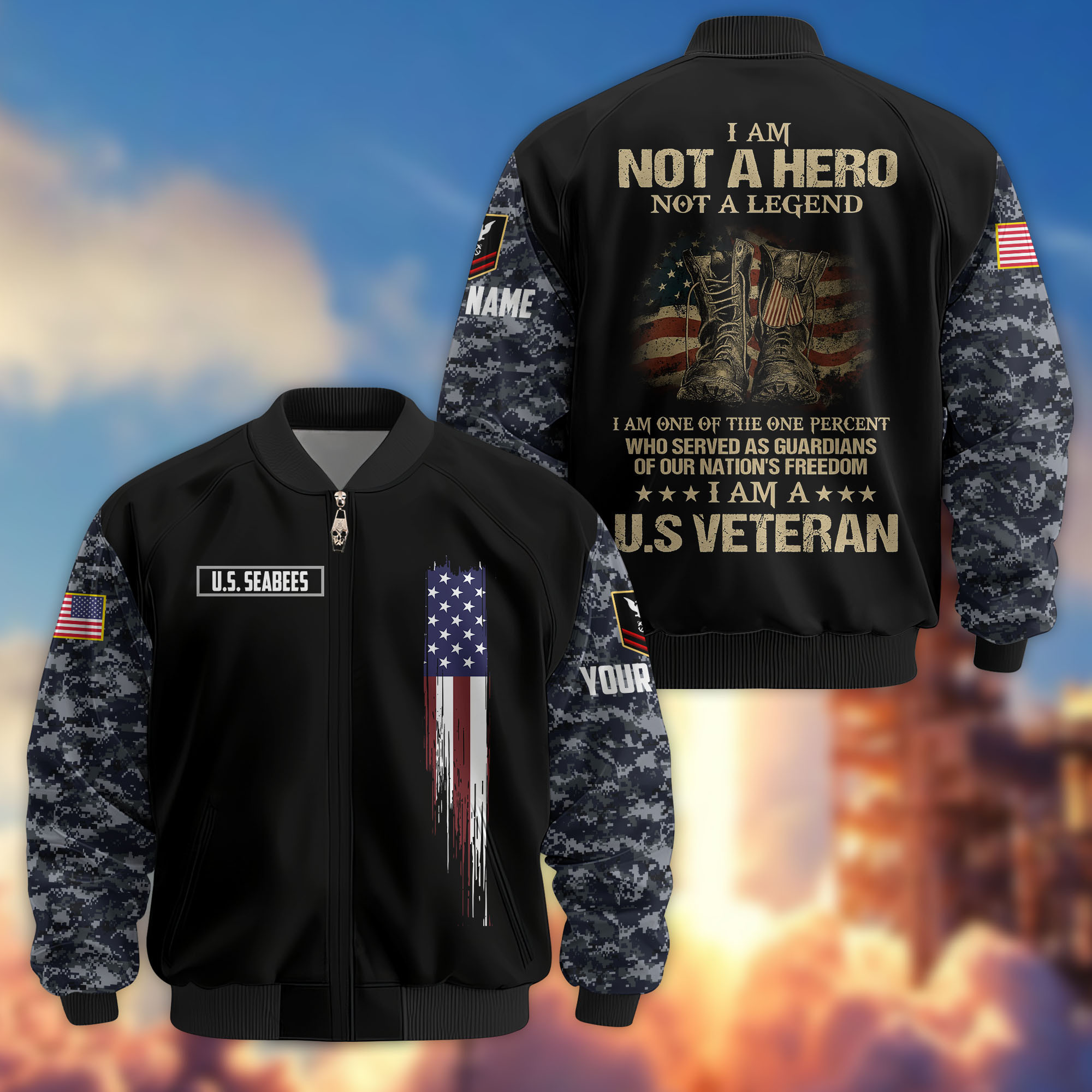Premium Custom US Seabees Bomber Jacket VPVC804209, Gifts For Seabees Veteran, Gifts On Father’s Day, Veterans Day