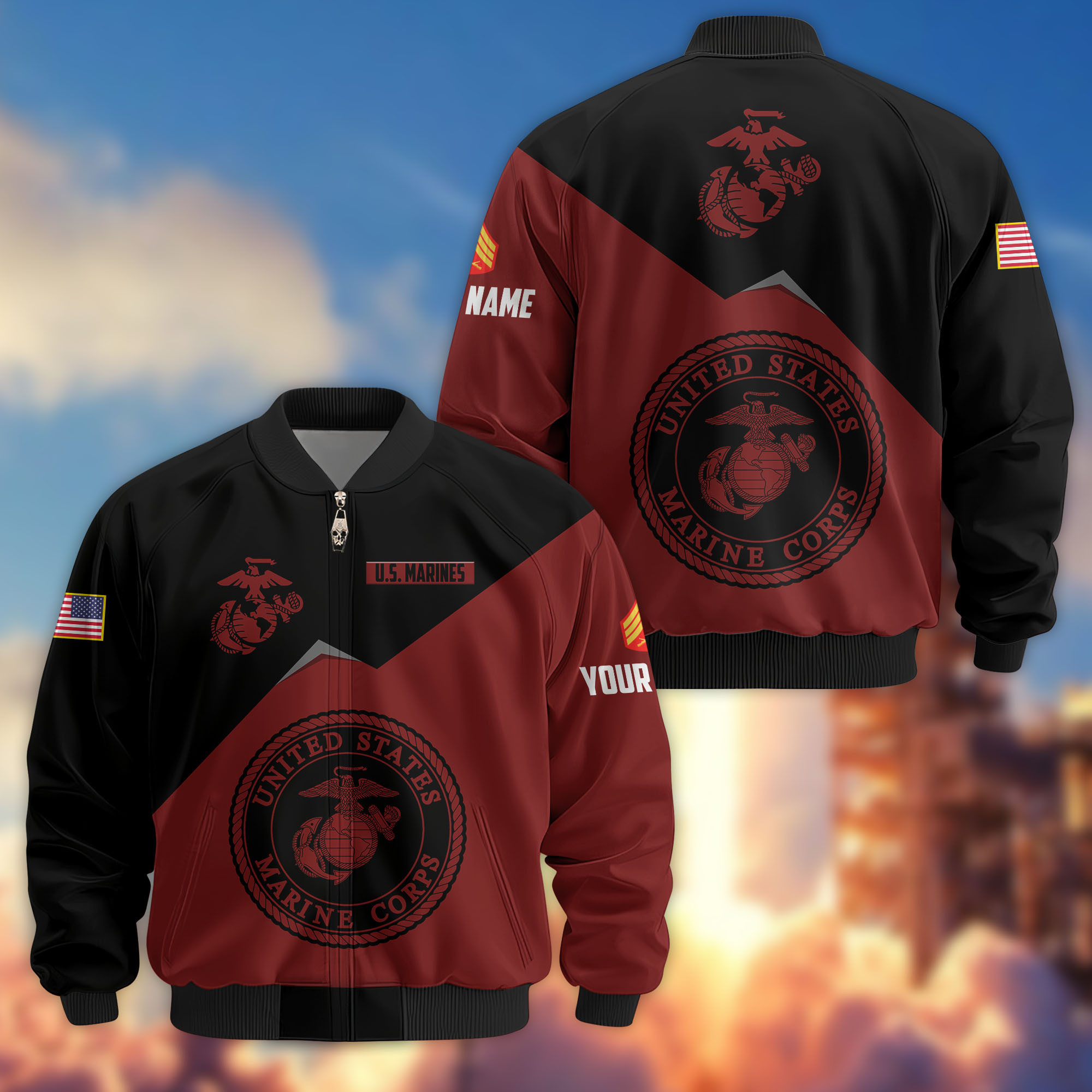 Premium Custom USMC Veteran Bomber Jacket VPVC804303, Gifts For US Marine Veteran, Gifts On Father’s Day, Veterans Day