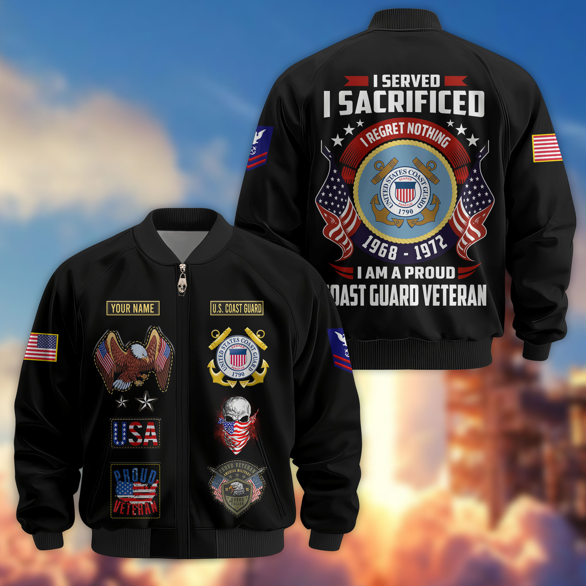 Premium Custom USCG Veteran Bomber Jacket VPVC804405, Gifts For Coast Guard Veteran, Gifts On Father’s Day, Veterans Day