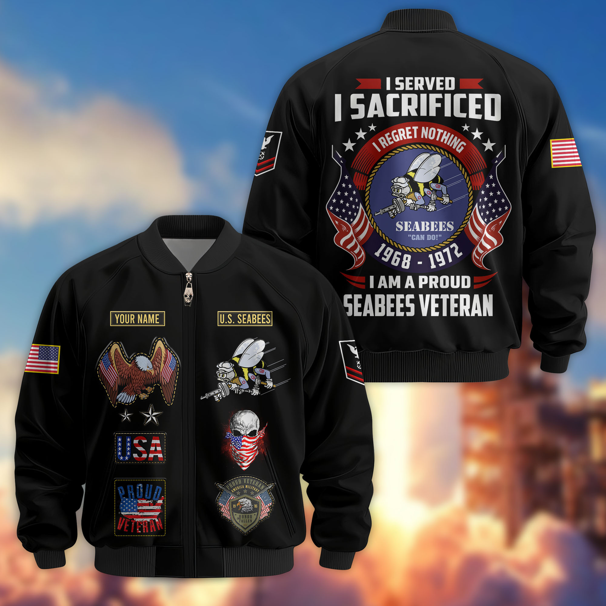 Premium Custom US Seabees Bomber Jacket VPVC804409, Gifts For Seabees Veteran, Gifts On Father’s Day, Veterans Day