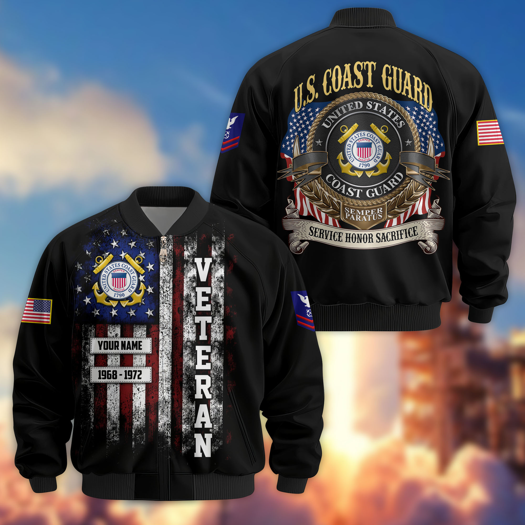 Premium Custom USCG Veteran Bomber Jacket VPVC804505, Gifts For Coast Guard Veteran, Gifts On Father’s Day, Veterans Day
