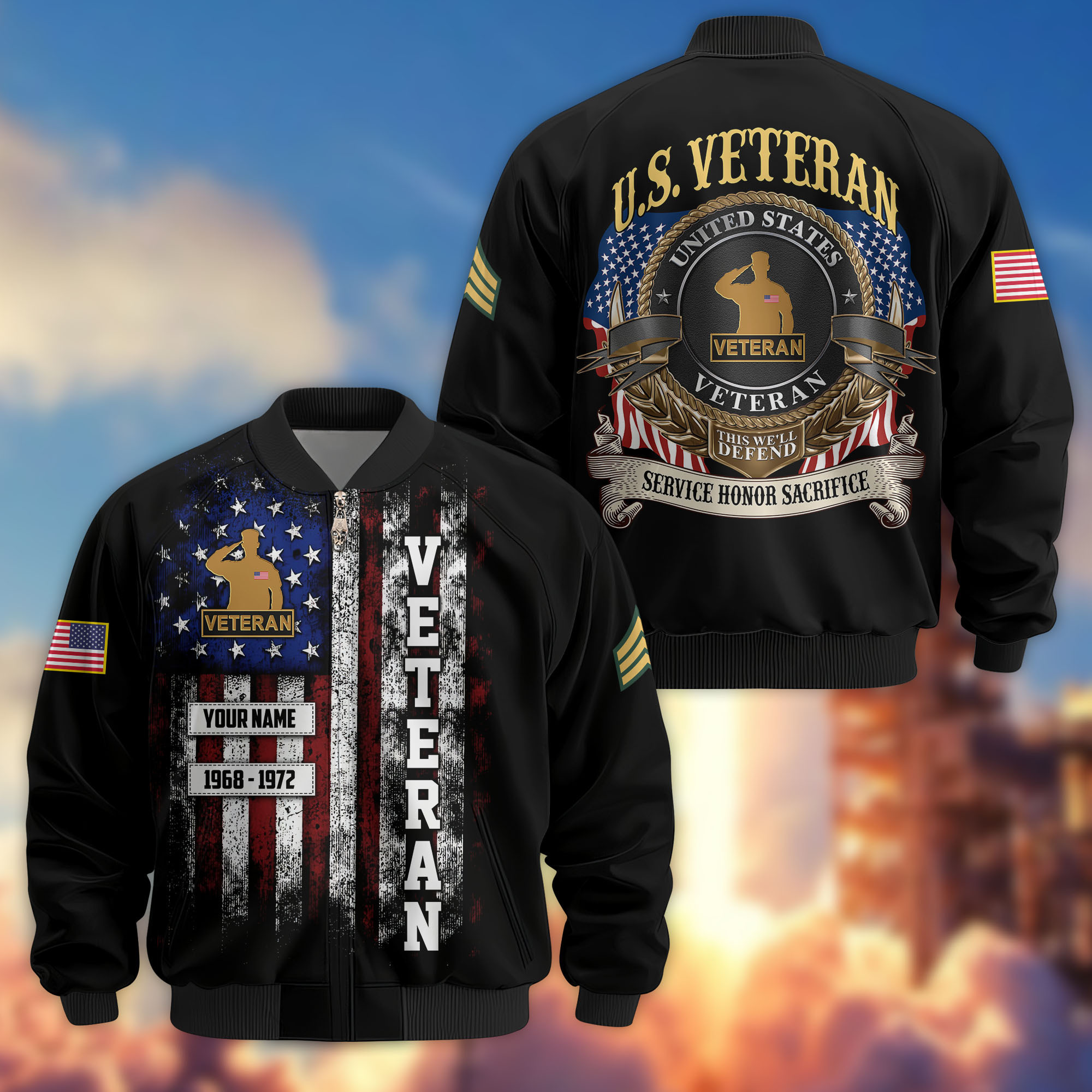 Premium Custom US Veteran Bomber Jacket VPVC804507, Gifts For US Veteran, Gifts On Father’s Day, Veterans Day