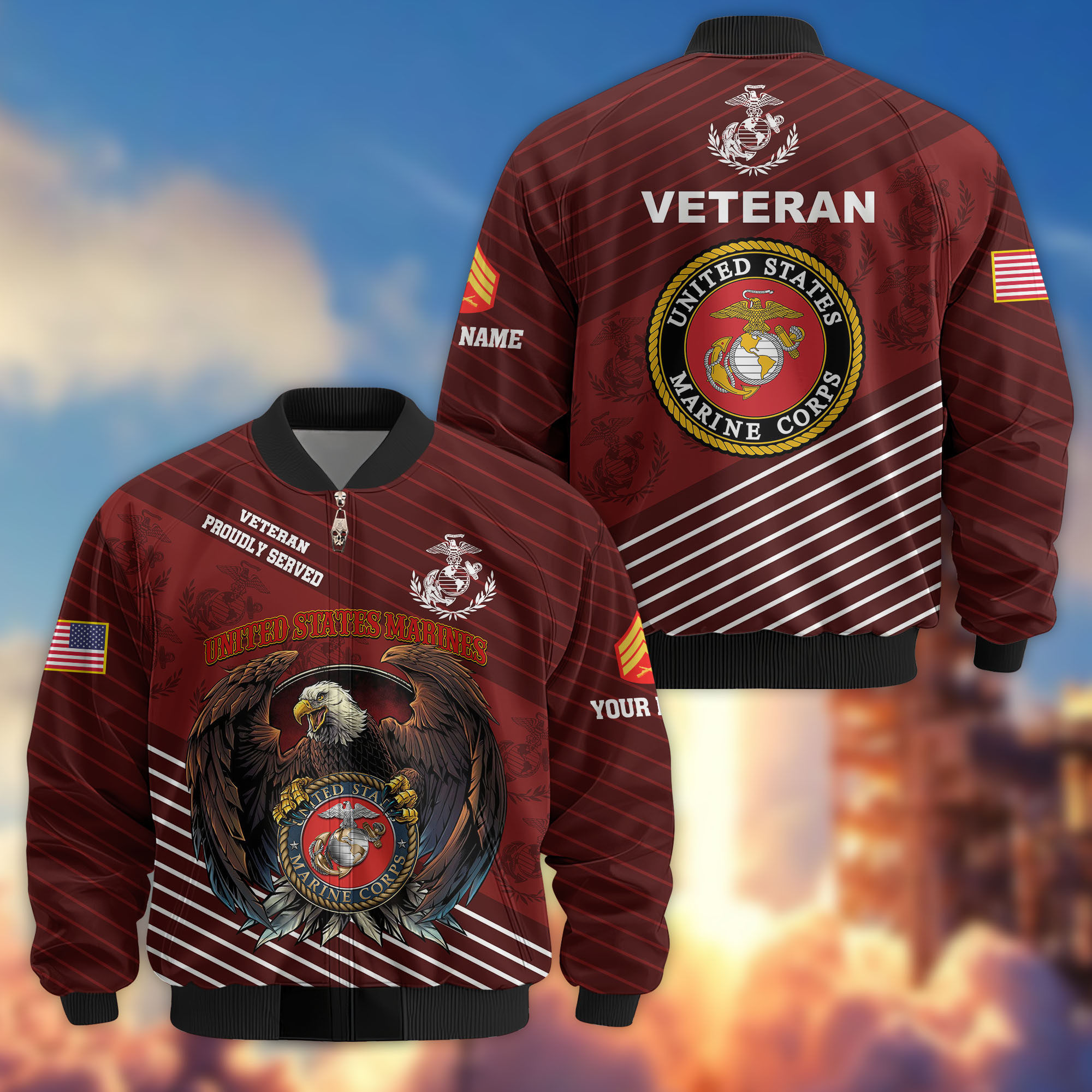 Premium Custom USMC Veteran Bomber Jacket VPVC804603, Gifts For US Marine Veteran, Gifts On Father’s Day, Veterans Day