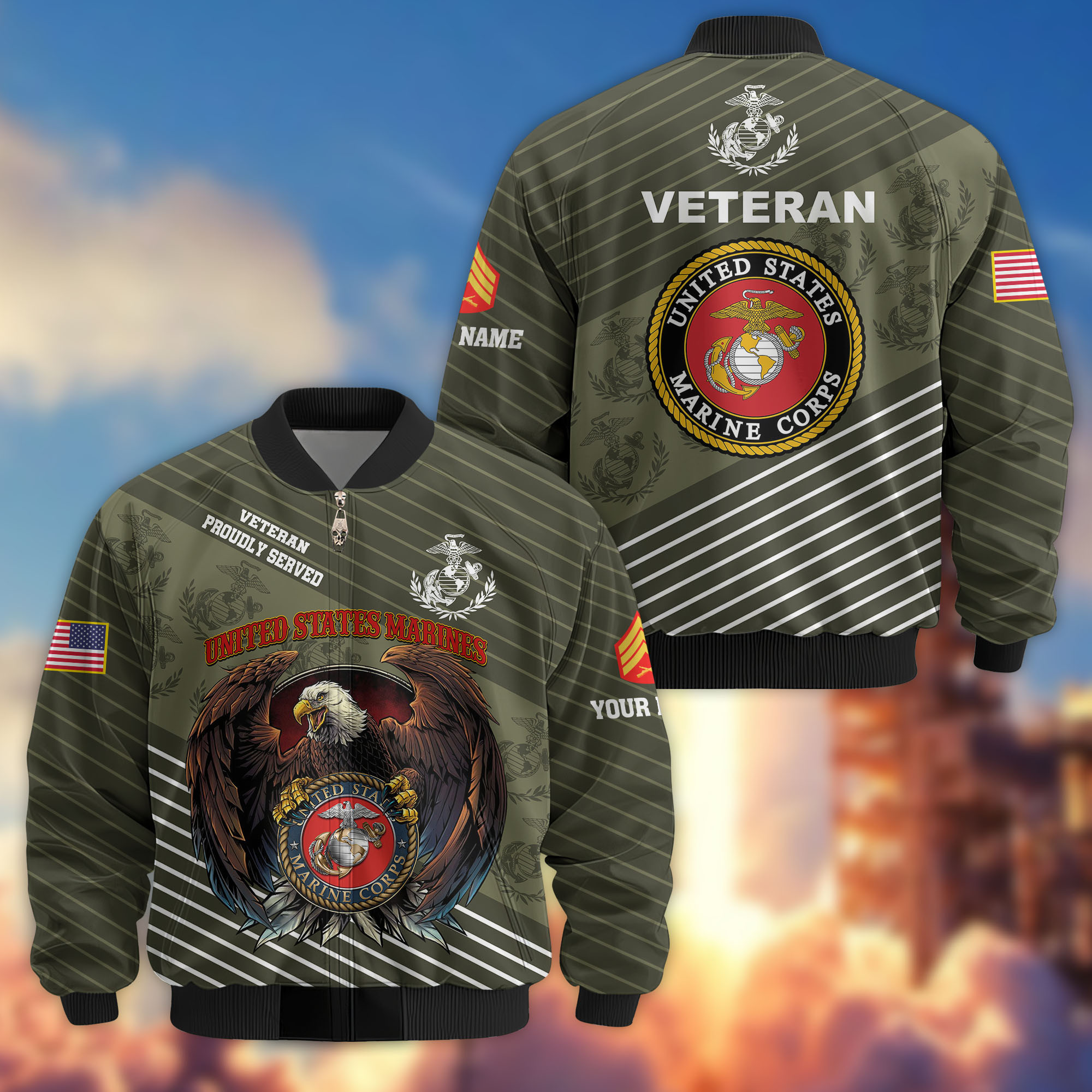 Premium Custom USMC Veteran Bomber Jacket VPVC804611, Gifts For US Marine Veteran, Gifts On Father’s Day, Veterans Day