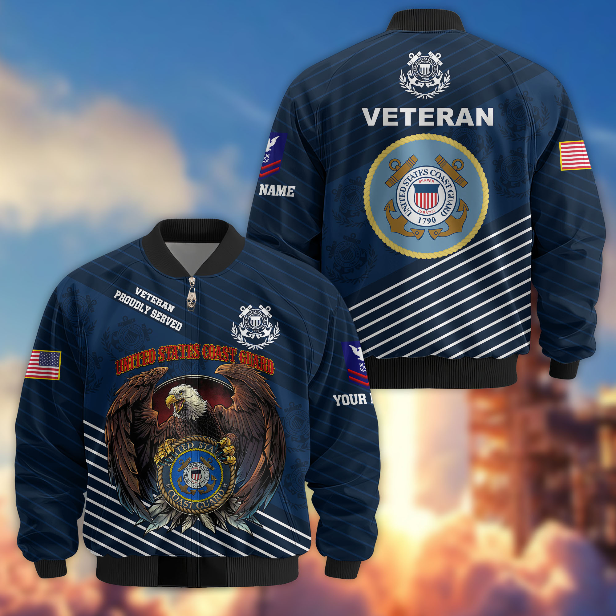 Premium Custom USCG Veteran Bomber Jacket VPVC804605, Gifts For Coast Guard Veteran, Gifts On Father’s Day, Veterans Day