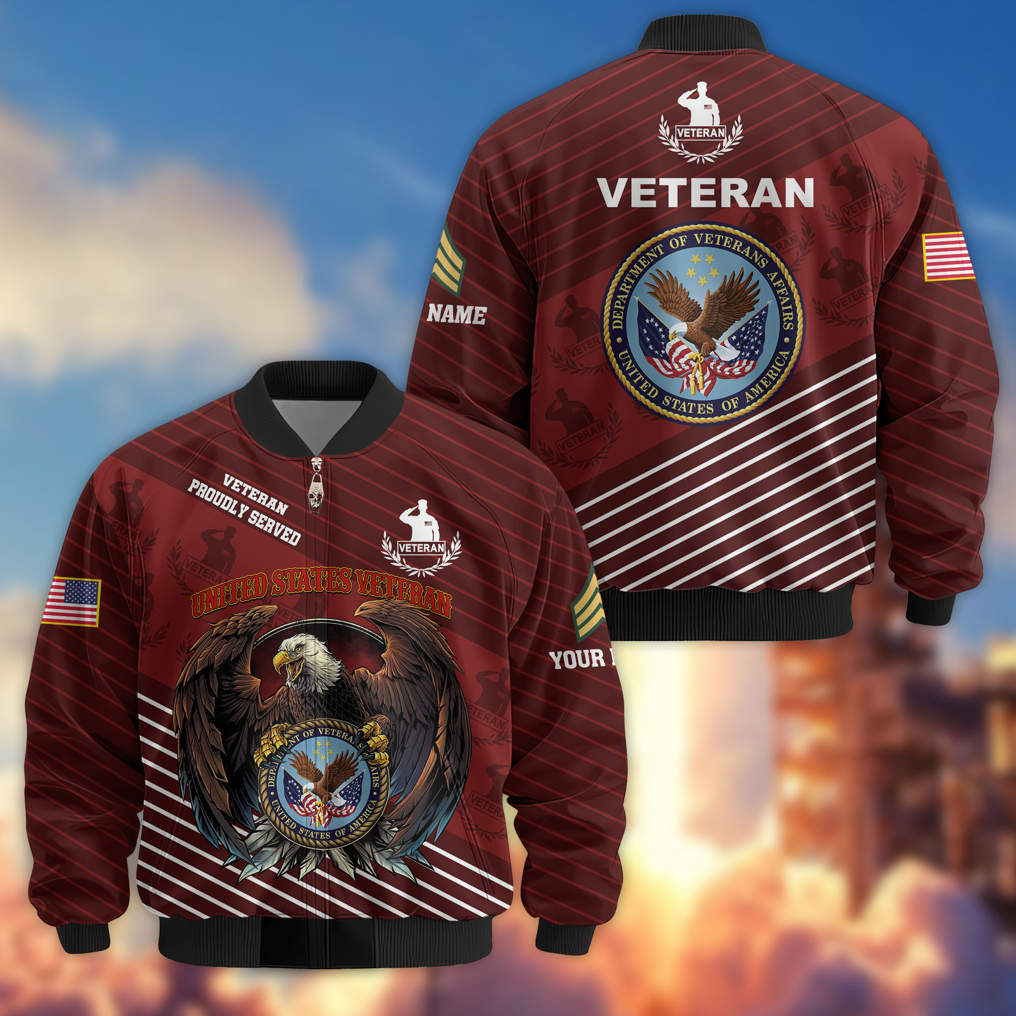 Premium Custom US Veteran Bomber Jacket VPVC804607, Gifts For US Veteran, Gifts On Father’s Day, Veterans Day
