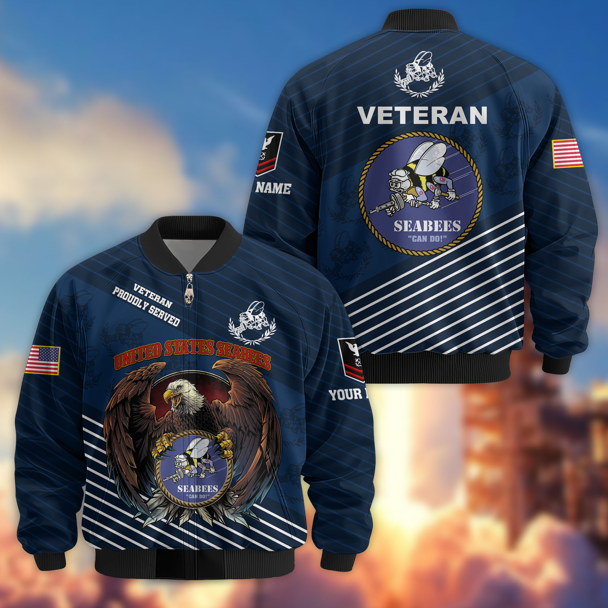 Premium Custom US Seabees Bomber Jacket VPVC804609, Gifts For Seabees Veteran, Gifts On Father’s Day, Veterans Day