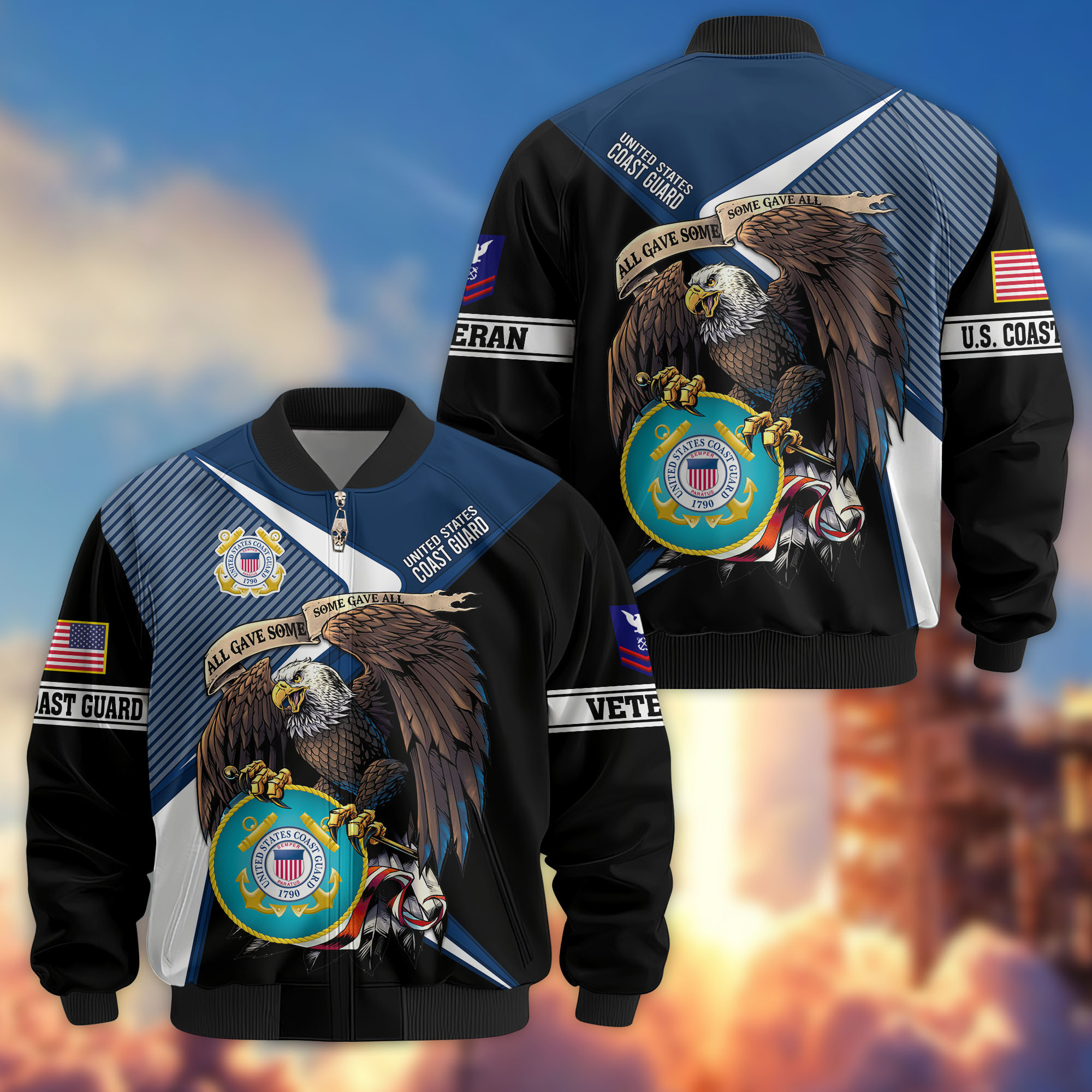 Premium Custom USCG Veteran Bomber Jacket VPVC804705, Gifts For Coast Guard Veteran, Gifts On Father’s Day, Veterans Day
