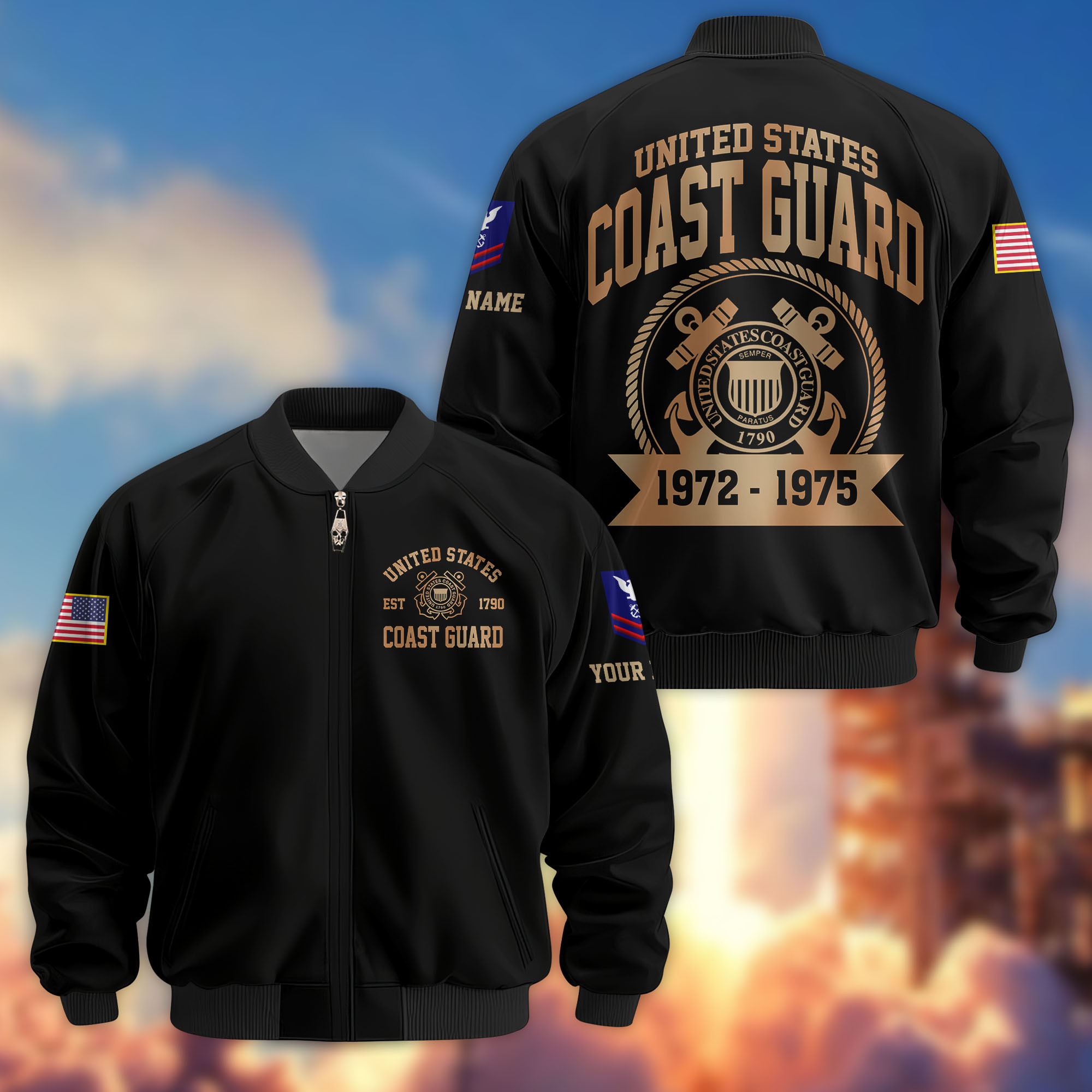 Premium Custom USCG Veteran Bomber Jacket VPVC804805, Gifts For Coast Guard Veteran, Gifts On Father’s Day, Veterans Day