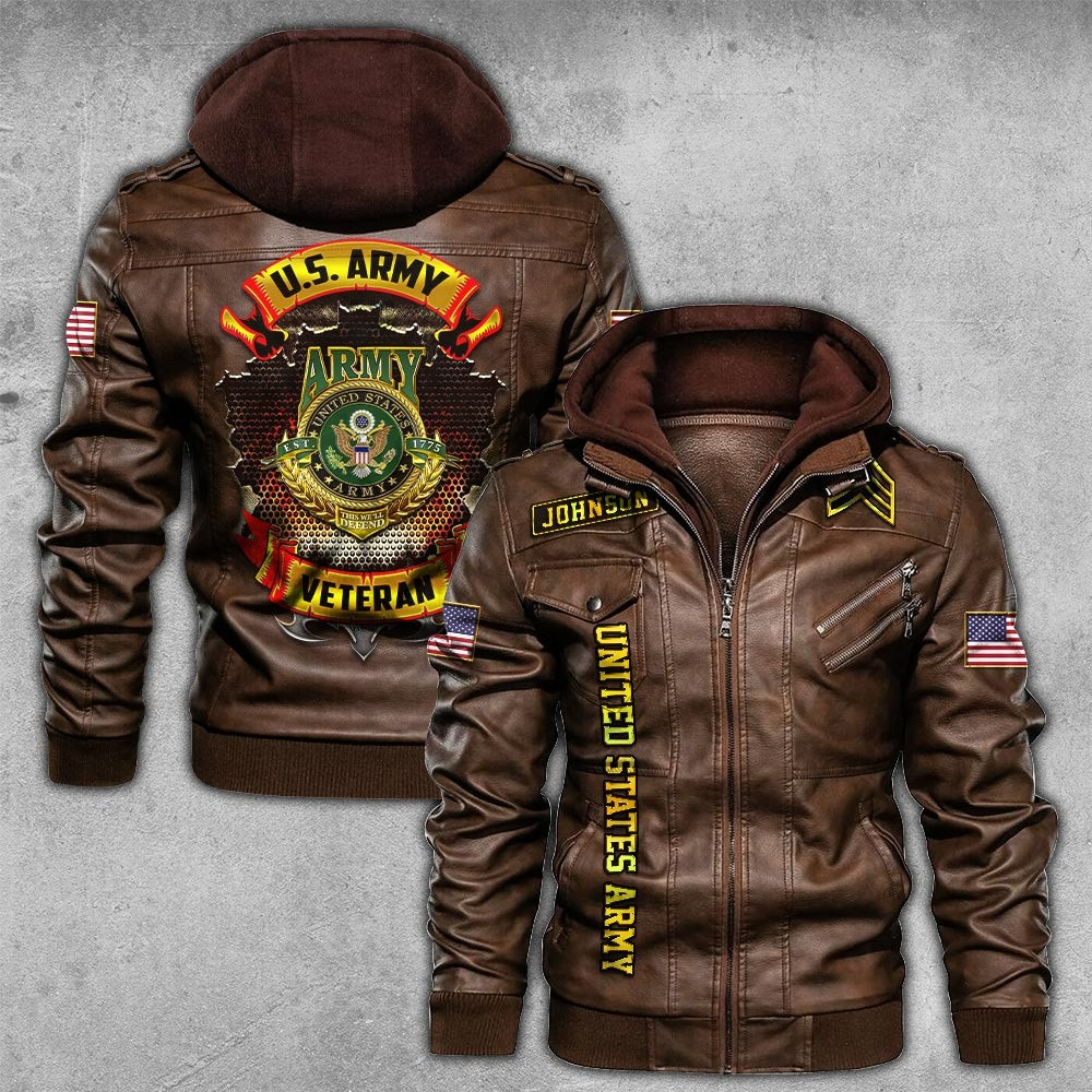 Premium Custom US Army Leather Jacket VPVC702210, Gifts For Army Veteran, Gifts On Father’s Day, Veterans Day
