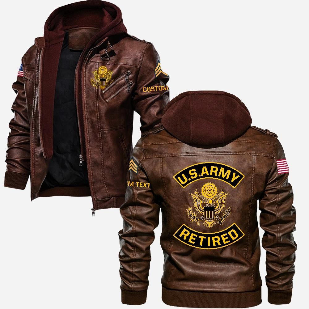 Premium Custom US Army Retired Leather Jacket VPVC702236, Gifts For Army Retired, Gifts On Father’s Day, Veterans Day
