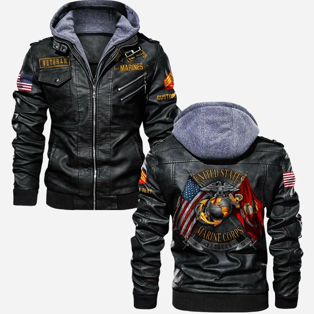 Premium Custom USMC Leather Jacket VPVC702245, Gifts For Marine Veteran, Gifts On Father’s Day, Veterans Day