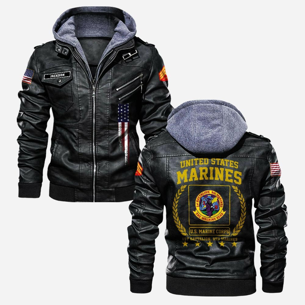 Premium Custom Unit USMC Leather Jacket VPVC702249, Gifts For Marine Veteran, Gifts On Father’s Day, Veterans Day