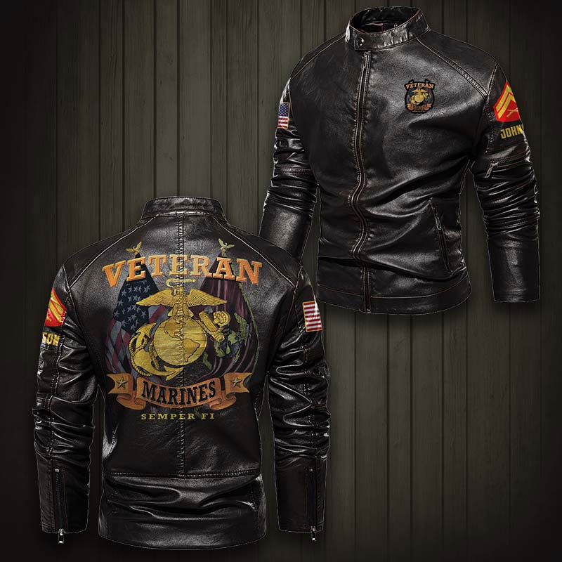 Premium Personalized USMC Veteran Leather Jacket VPVC702275, Gifts For Marine Veteran, Gifts On Father’s Day, Veterans Day