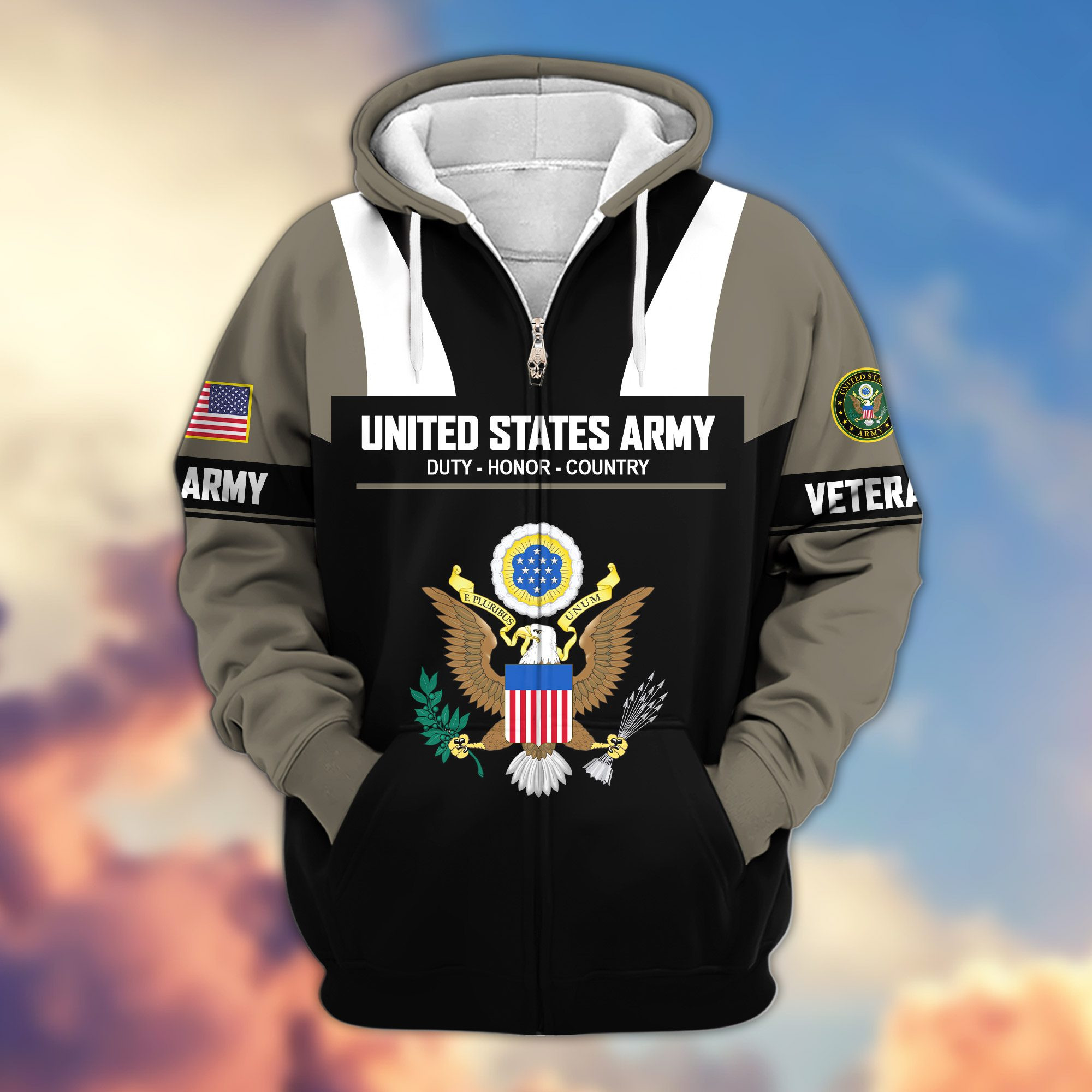 Premium US Veterans Zip Up Hoodie ATTN030921, Gifts For US Veterans, Gifts On Father’s Day, Veterans Day