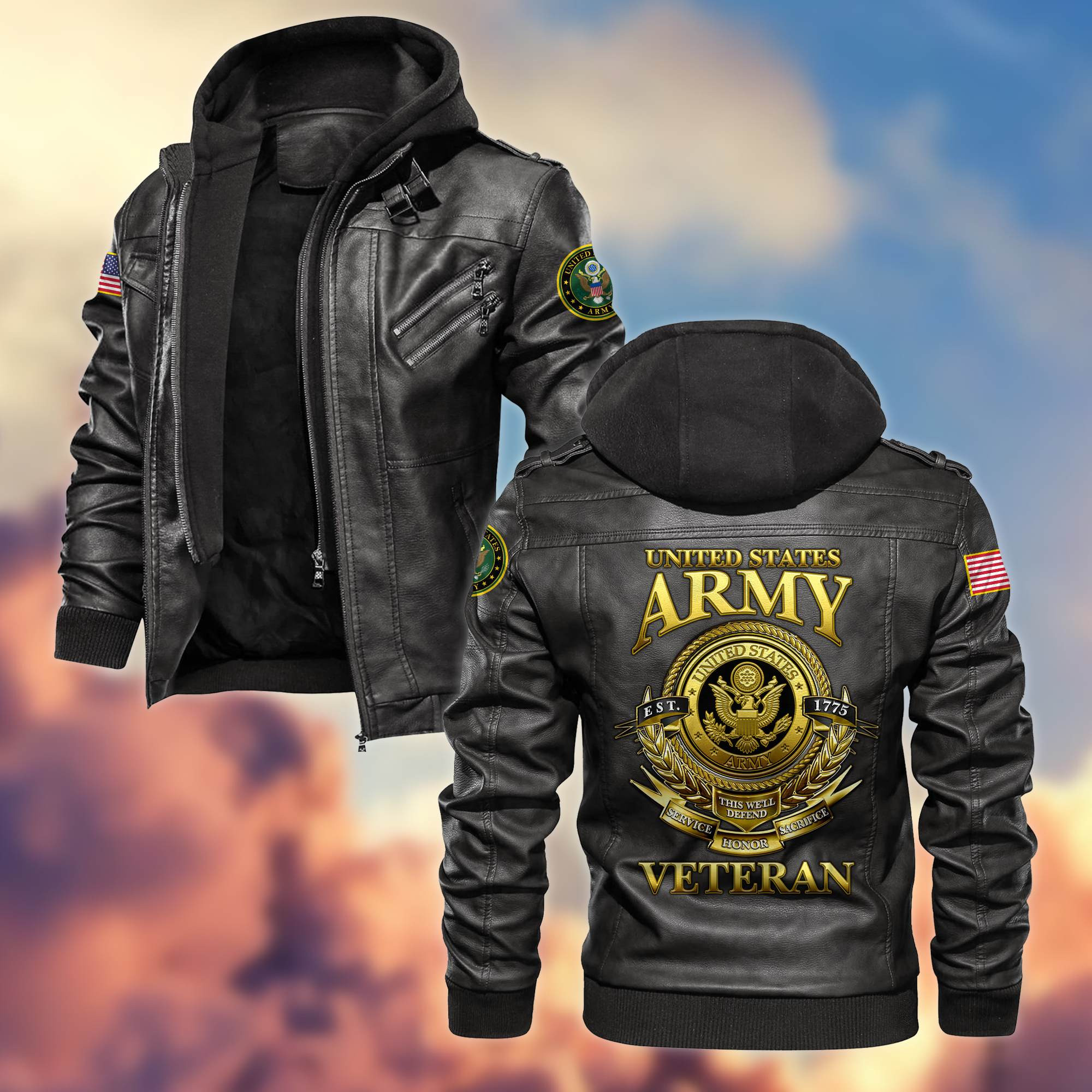 Premium US Veterans Leather Jacket BPHN040915, Gifts For US Veterans, Gifts For US Veterans, Gifts On Father’s Day, Veterans Day