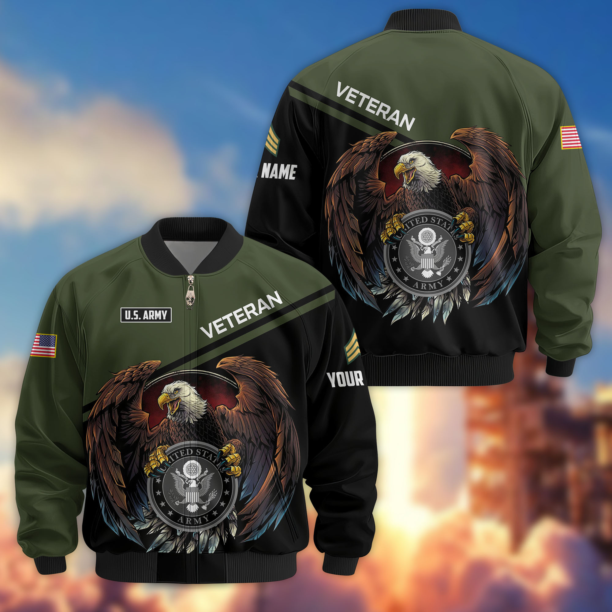 Premium Custom US Army Veteran Bomber Jacket VPVC804901, Gifts For US Army Veteran, Gifts On Father’s Day, Veterans Day