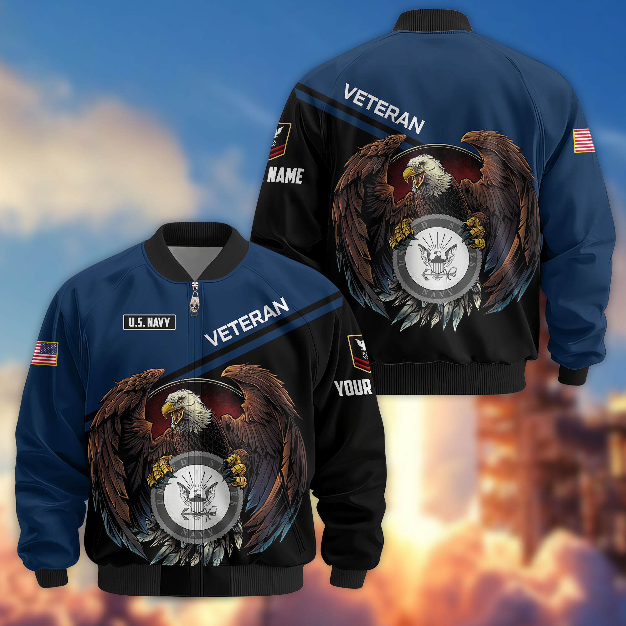 Premium Custom US Navy Veteran Bomber Jacket VPVC804902, Gifts For US Navy Veteran, Gifts On Father’s Day, Veterans Day