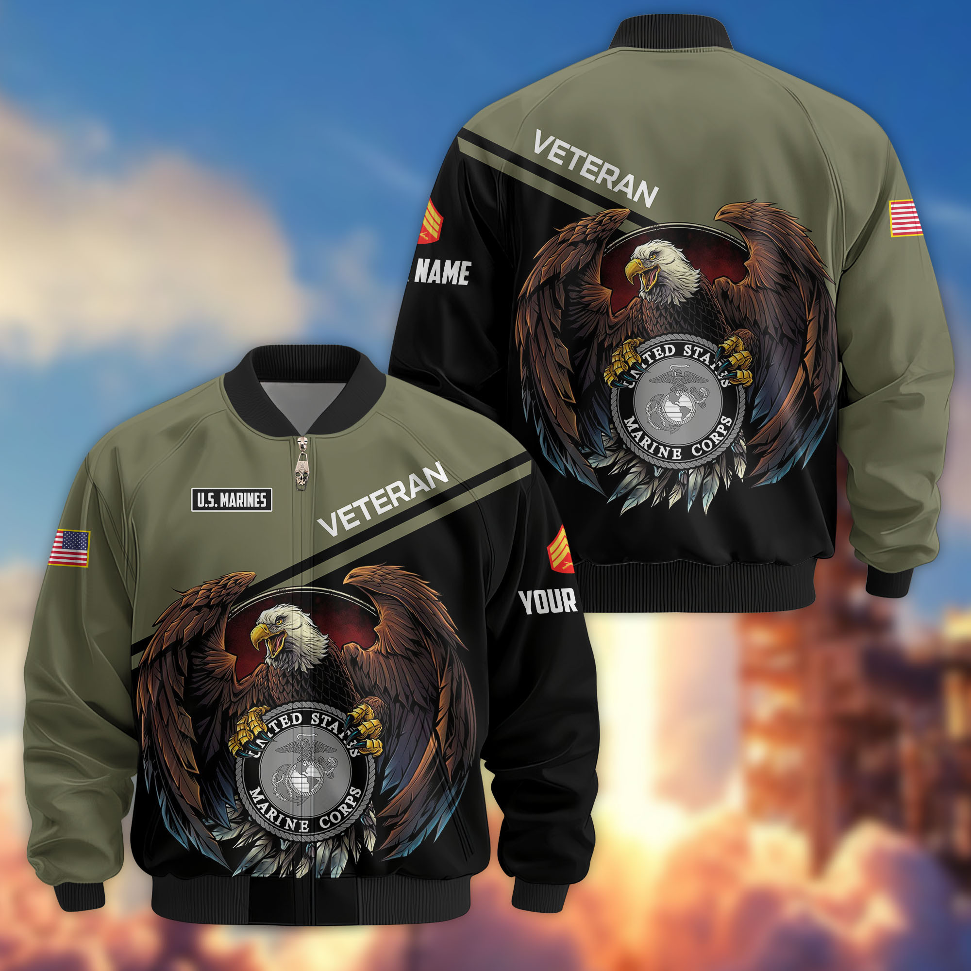 Premium Custom USMC Veteran Bomber Jacket VPVC804911, Gifts For US Marine Veteran, Gifts On Father’s Day, Veterans Day