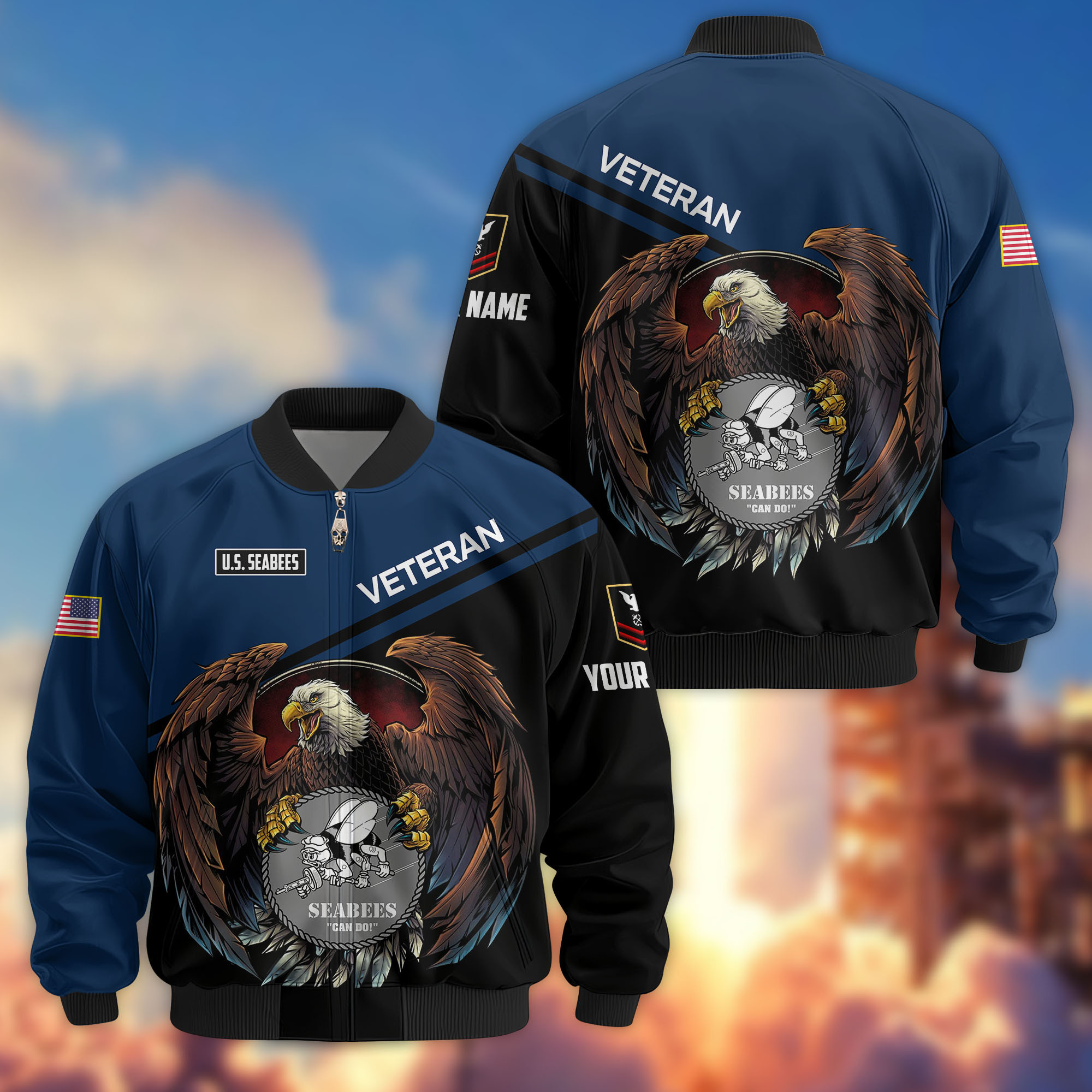Premium Custom US Seabees Bomber Jacket VPVC804909, Gifts For Seabees Veteran, Gifts On Father’s Day, Veterans Day