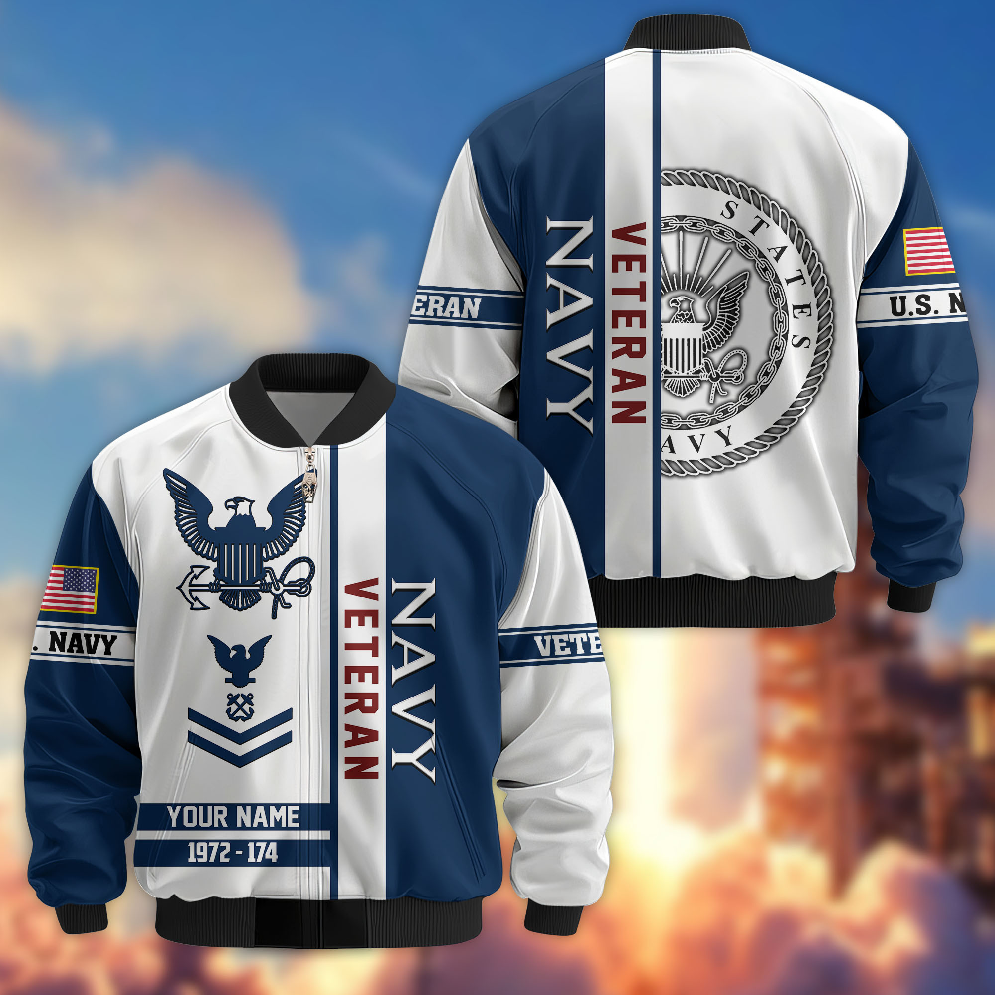 Premium Custom US Navy Veteran Bomber Jacket VPVC805002, Gifts For US Navy Veteran, Gifts On Father’s Day, Veterans Day