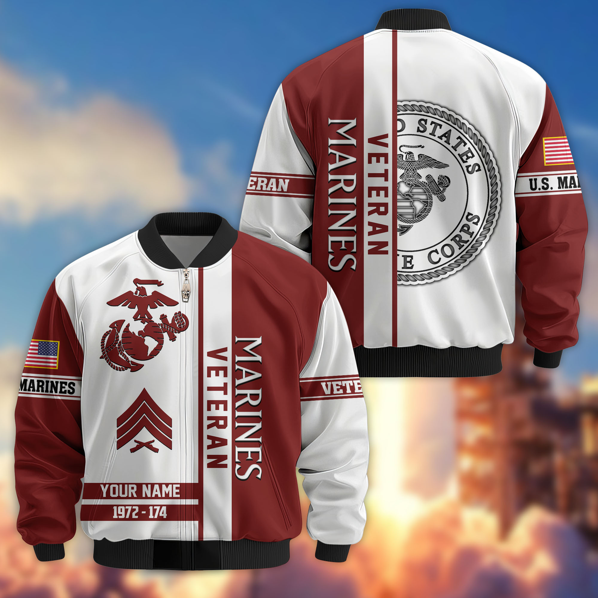 Premium Custom USMC Veteran Bomber Jacket VPVC805003, Gifts For US Marine Veteran, Gifts On Father’s Day, Veterans Day