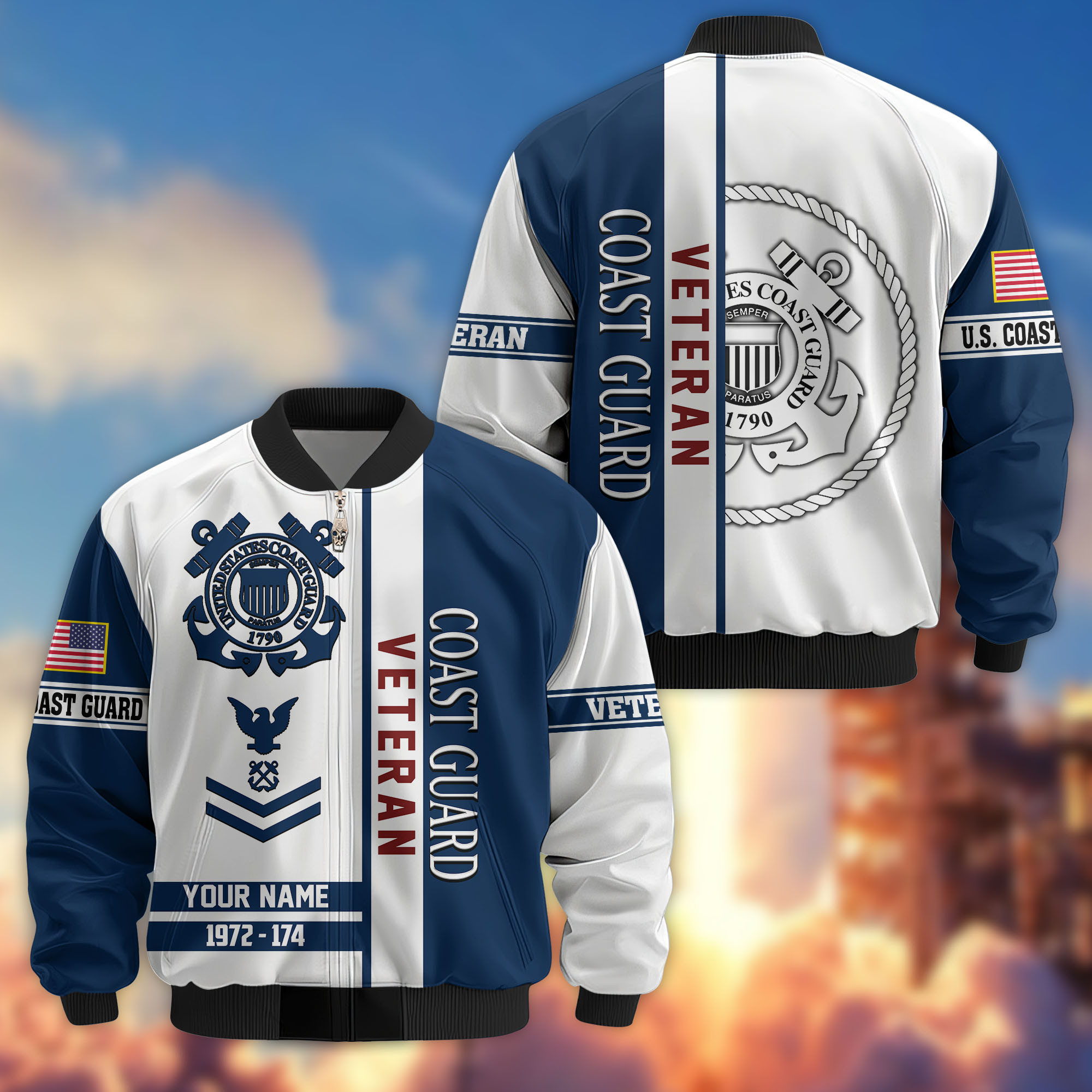 Premium Custom USCG Veteran Bomber Jacket VPVC805005, Gifts For Coast Guard Veteran, Gifts On Father’s Day, Veterans Day