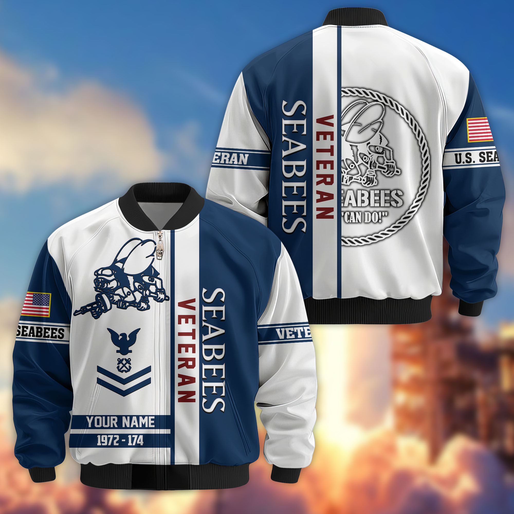 Premium Custom US Seabees Bomber Jacket VPVC805009, Gifts For Seabees Veteran, Gifts On Father’s Day, Veterans Day