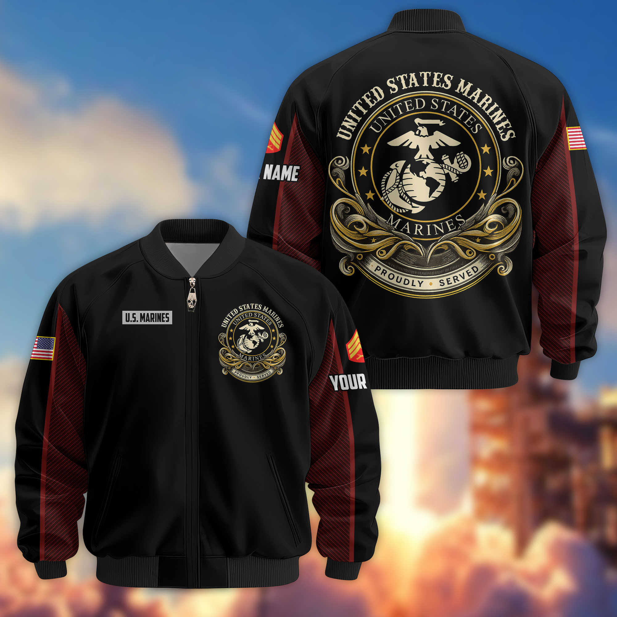 Premium Custom USMC Veteran Bomber Jacket VPVC805103, Gifts For US Marine Veteran, Gifts On Father’s Day, Veterans Day
